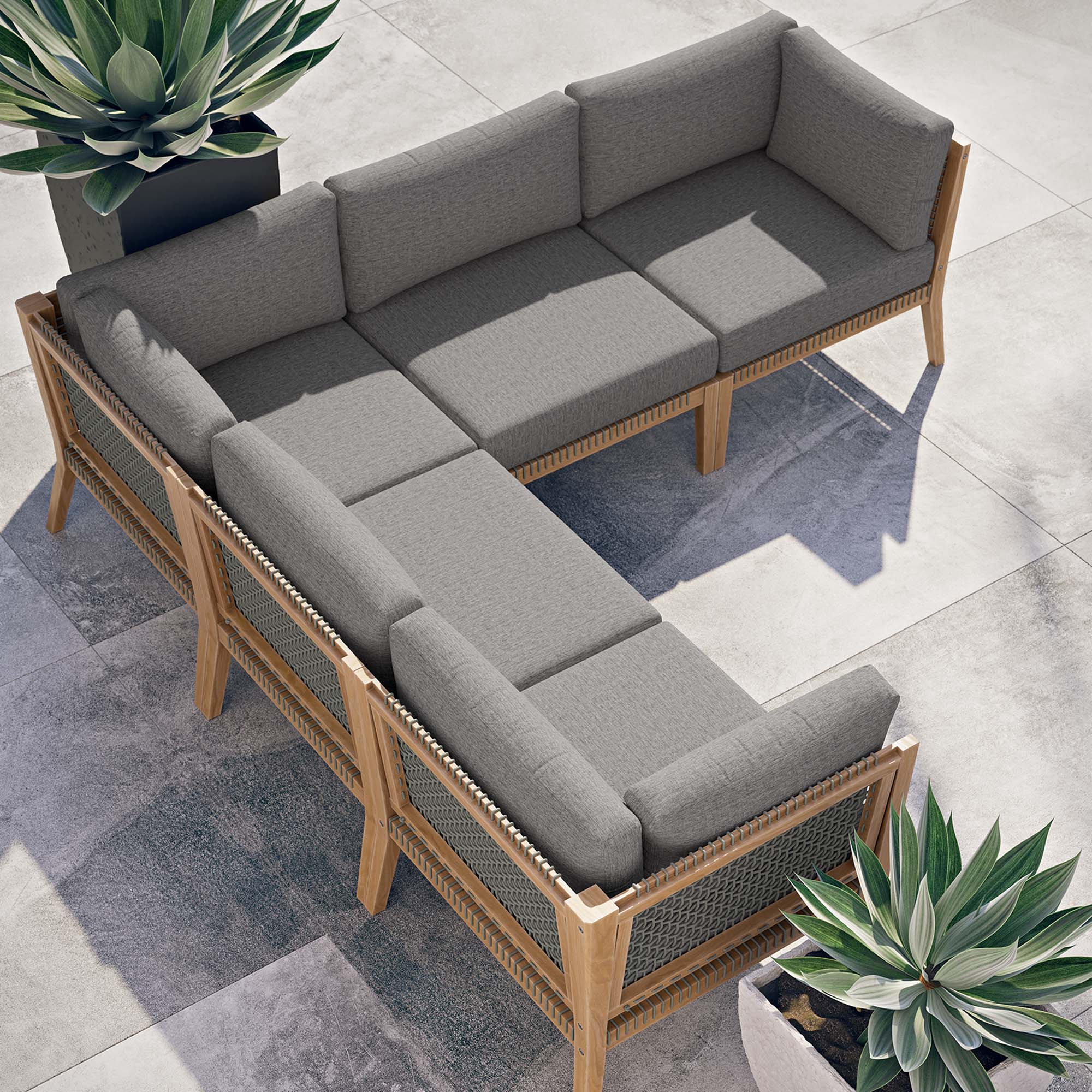 Clearwater 5-Piece Outdoor Patio Teak Wood Sectional Sofa - Image 3