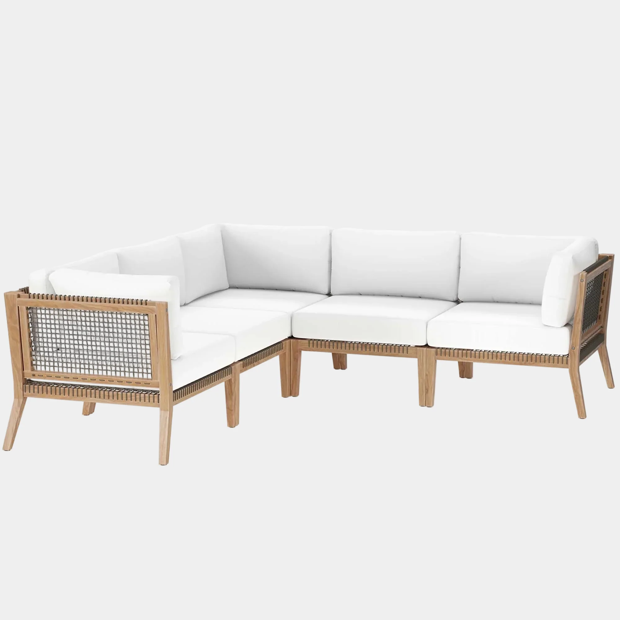 Clearwater 5-Piece Outdoor Patio Teak Wood Sectional Sofa - Image 34