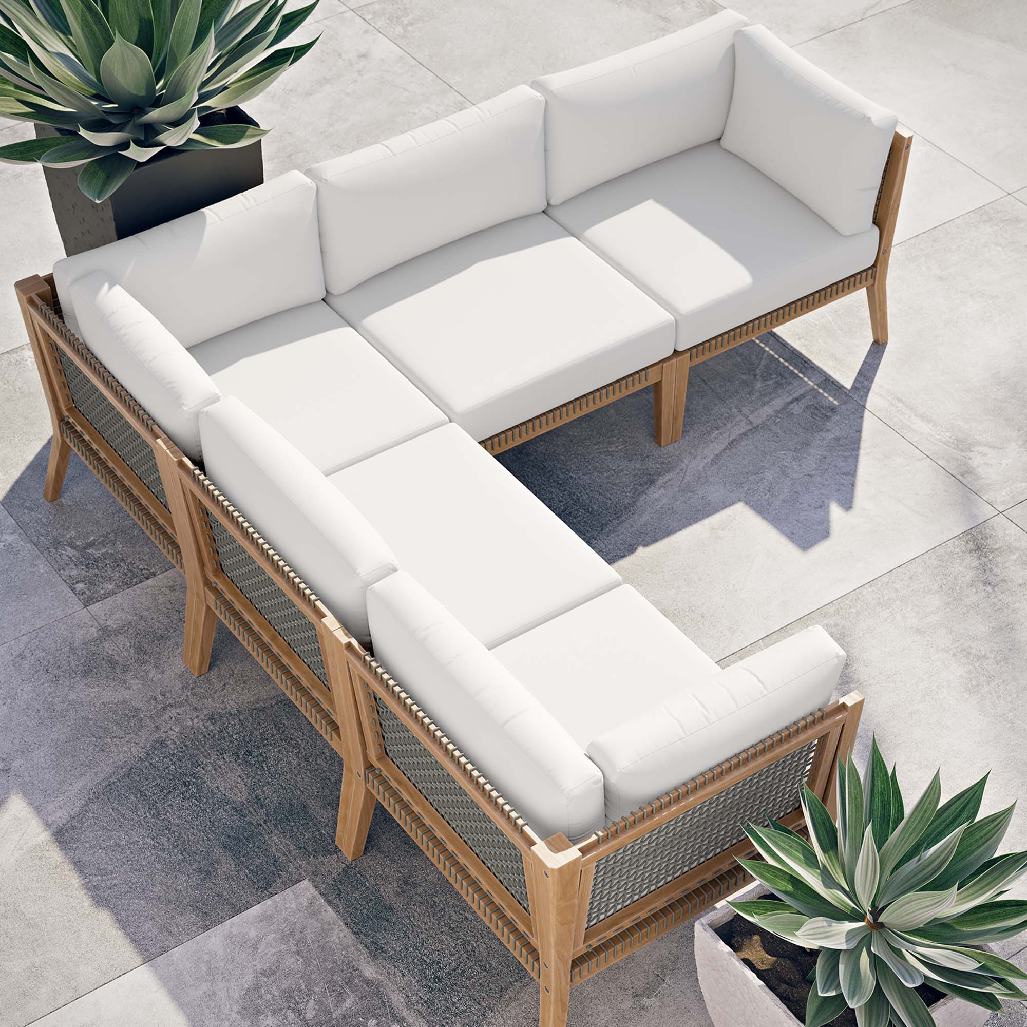 Clearwater 5-Piece Outdoor Patio Teak Wood Sectional Sofa - Image 35