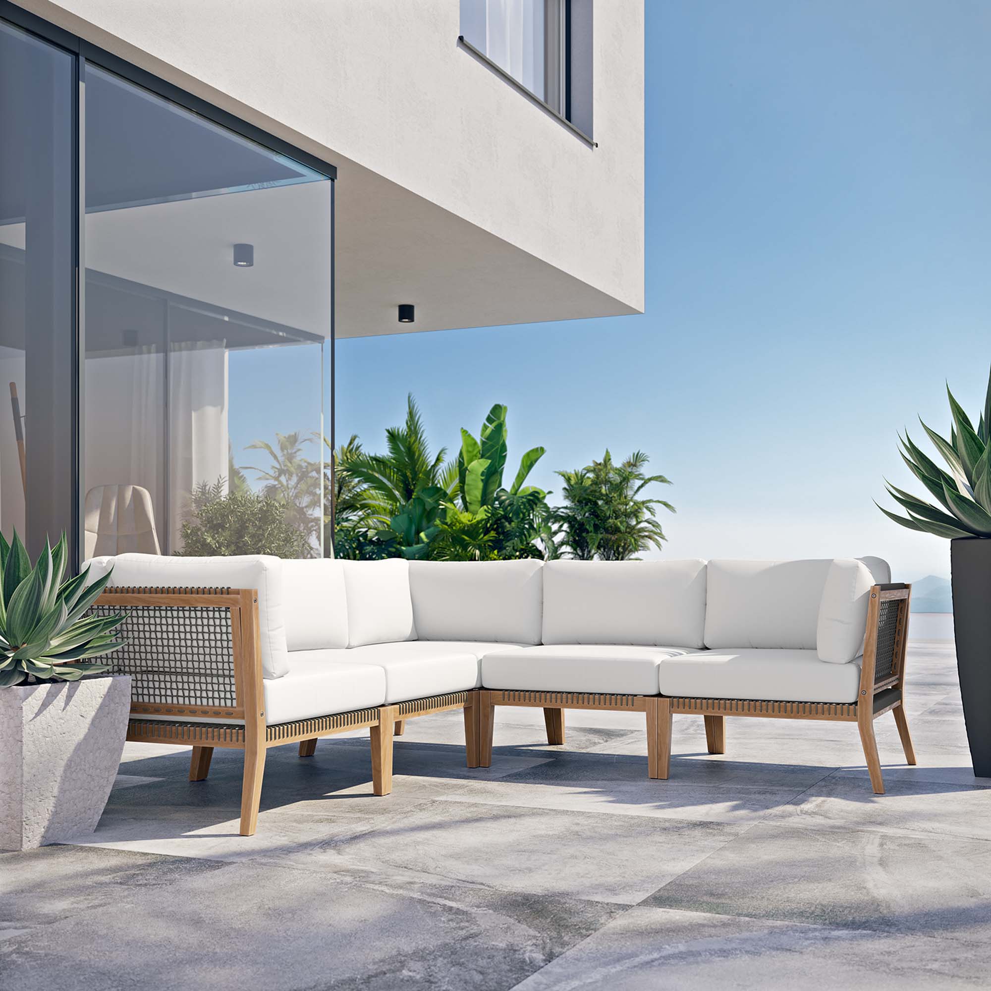 Clearwater 5-Piece Outdoor Patio Teak Wood Sectional Sofa - Image 36