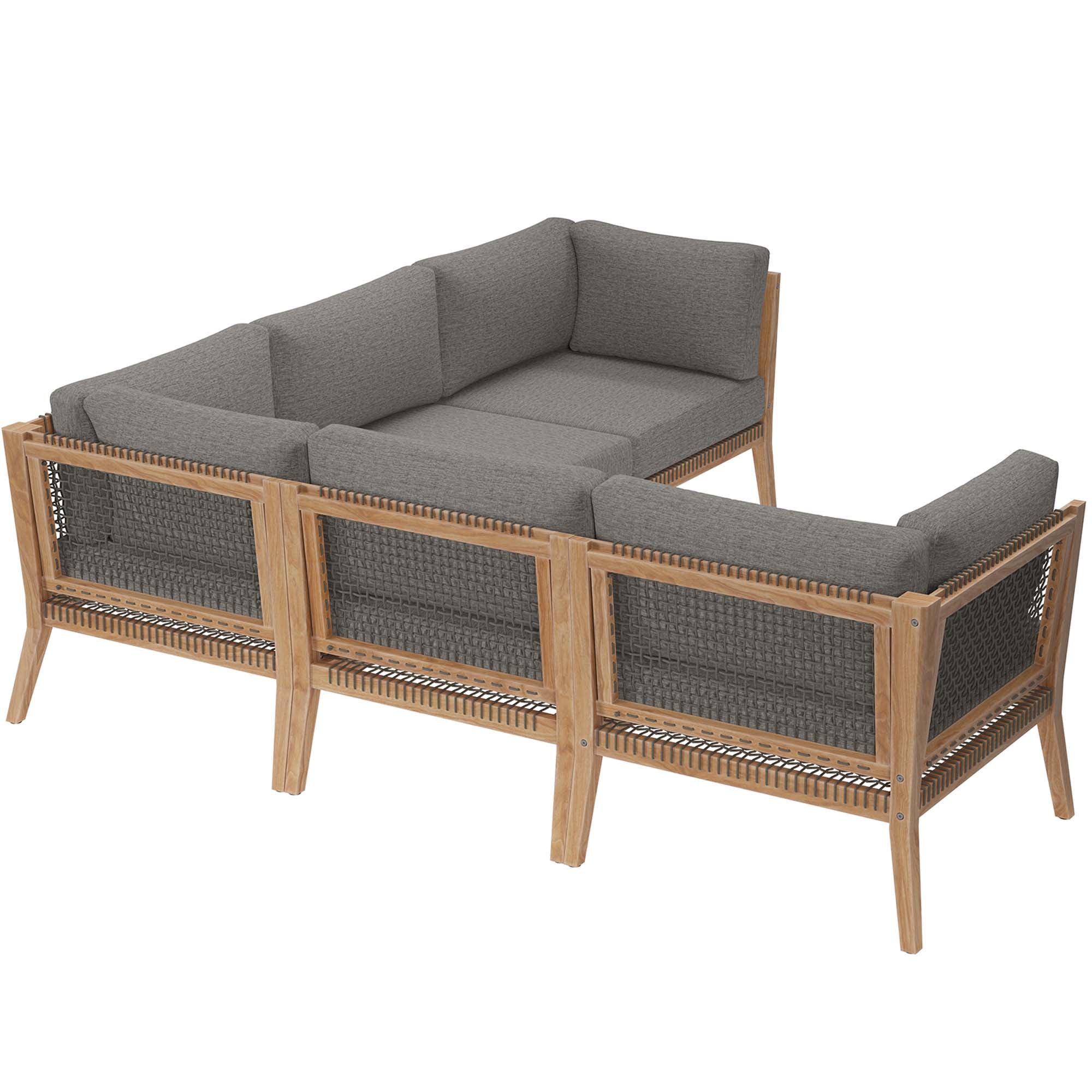 Clearwater 5-Piece Outdoor Patio Teak Wood Sectional Sofa - Image 5