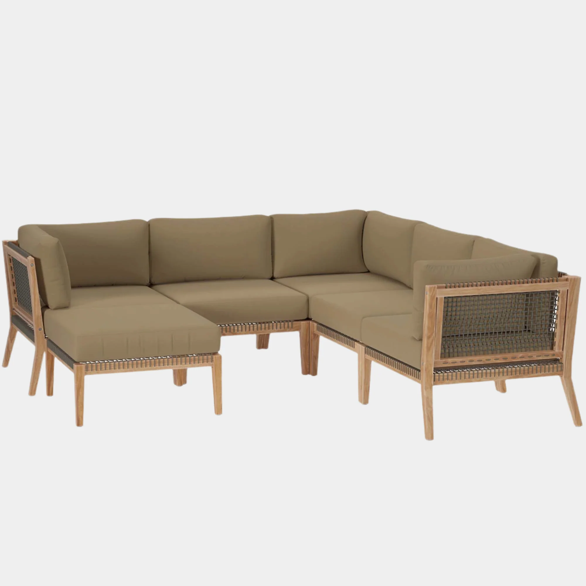 Clearwater 6-Piece Outdoor Patio Teak Wood Sectional Sofa - Image 14