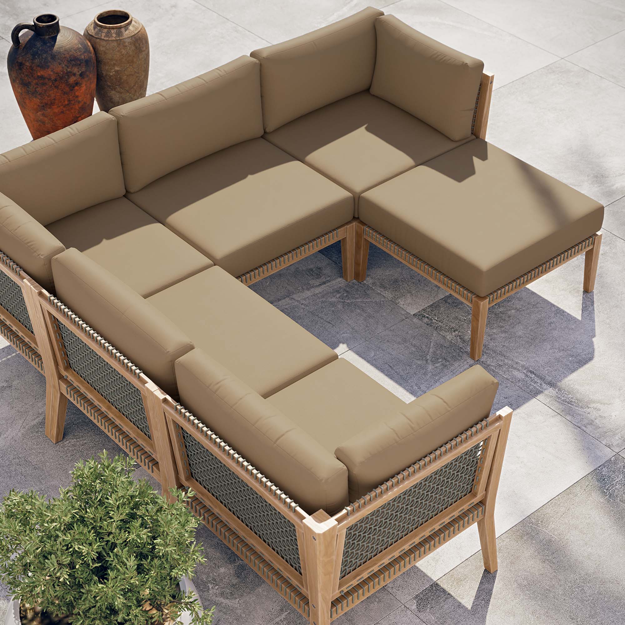 Clearwater 6-Piece Outdoor Patio Teak Wood Sectional Sofa - Image 16