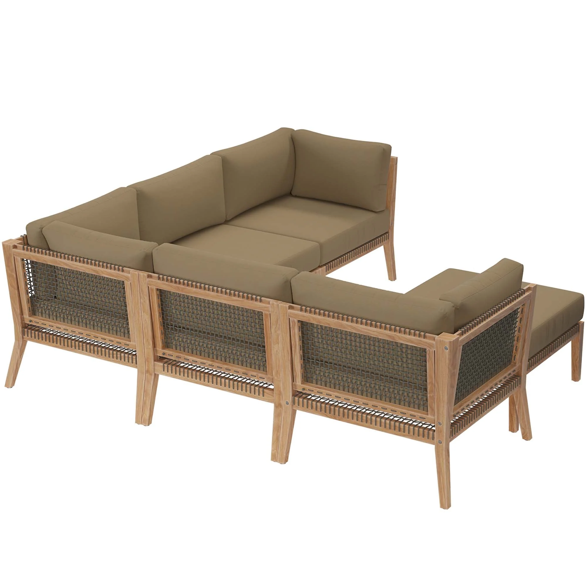 Clearwater 6-Piece Outdoor Patio Teak Wood Sectional Sofa - Image 17