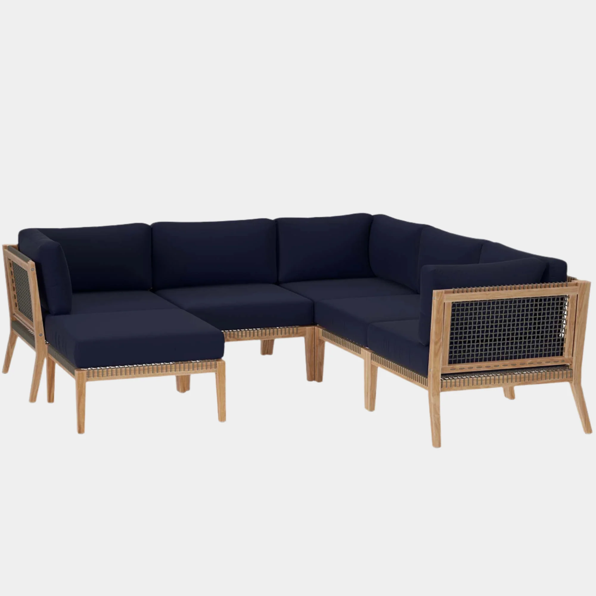 Clearwater 6-Piece Outdoor Patio Teak Wood Sectional Sofa - Image 28