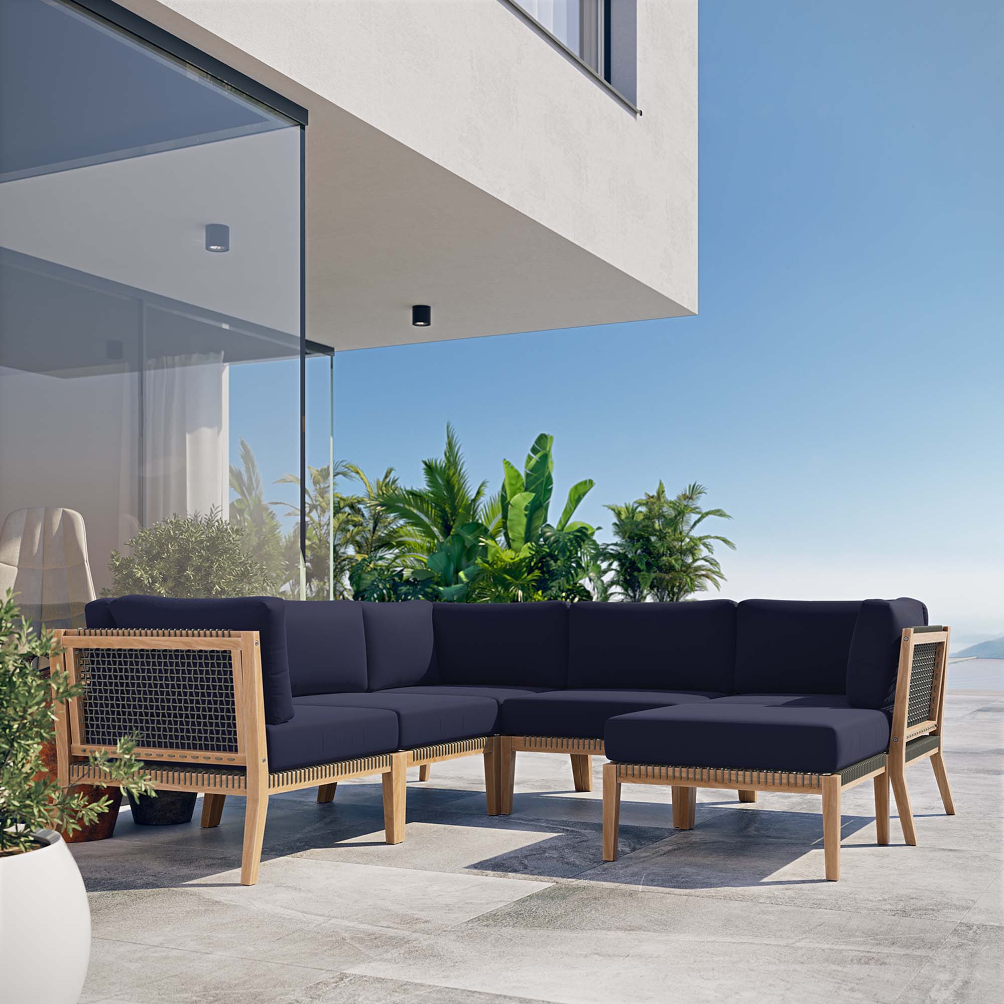 Clearwater 6-Piece Outdoor Patio Teak Wood Sectional Sofa - Image 29
