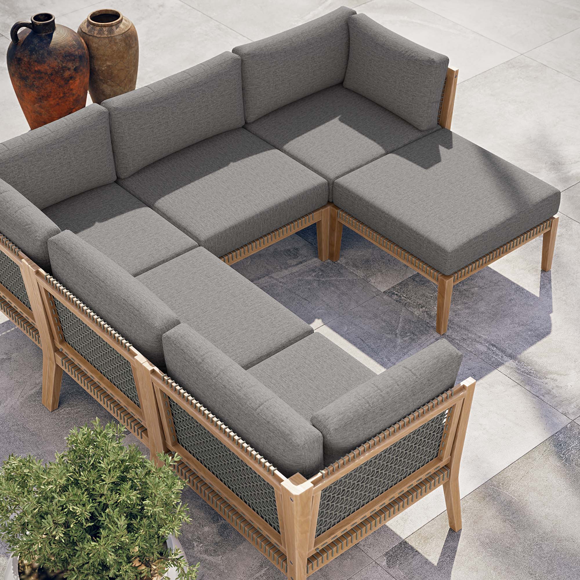 Clearwater 6-Piece Outdoor Patio Teak Wood Sectional Sofa - Image 3