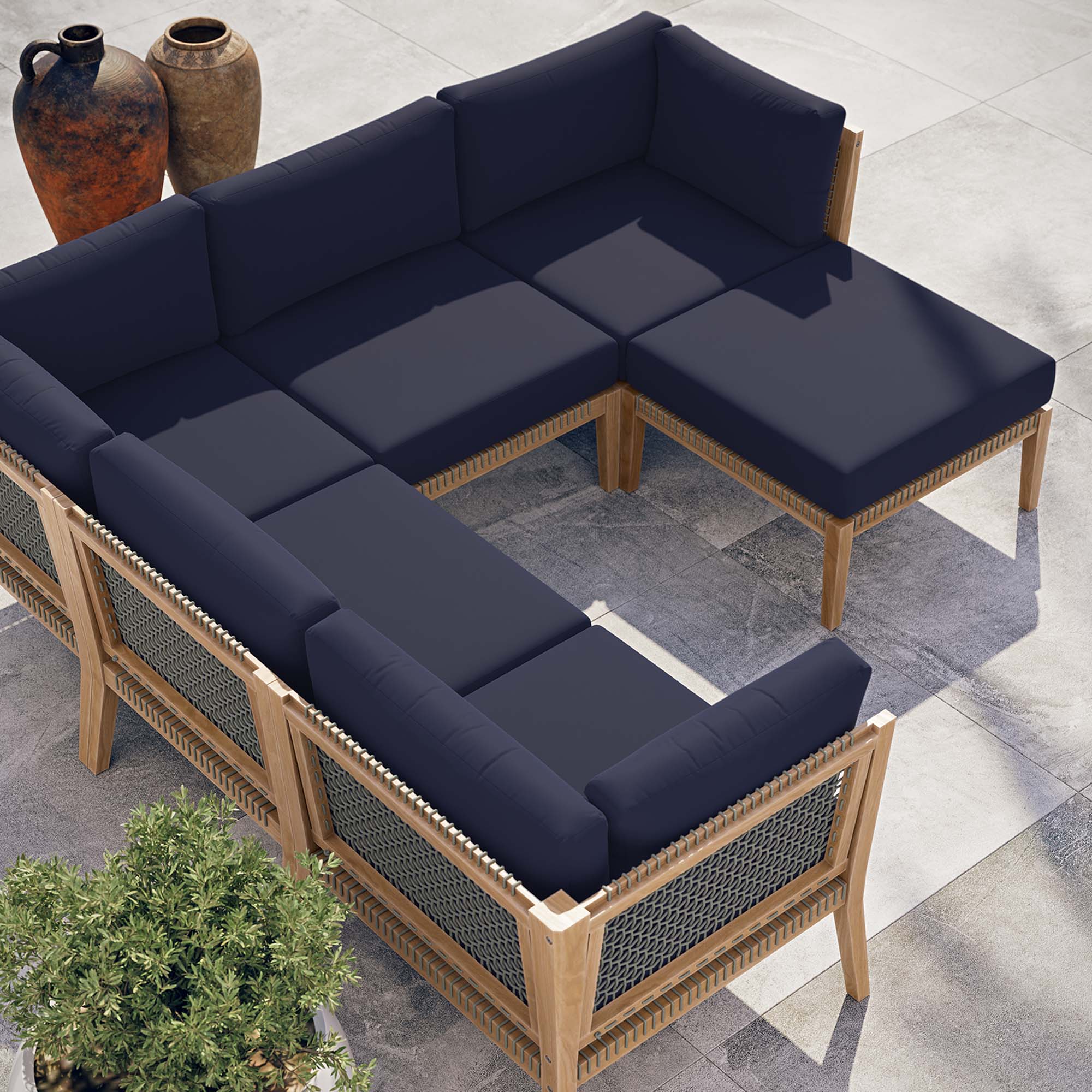 Clearwater 6-Piece Outdoor Patio Teak Wood Sectional Sofa - Image 30