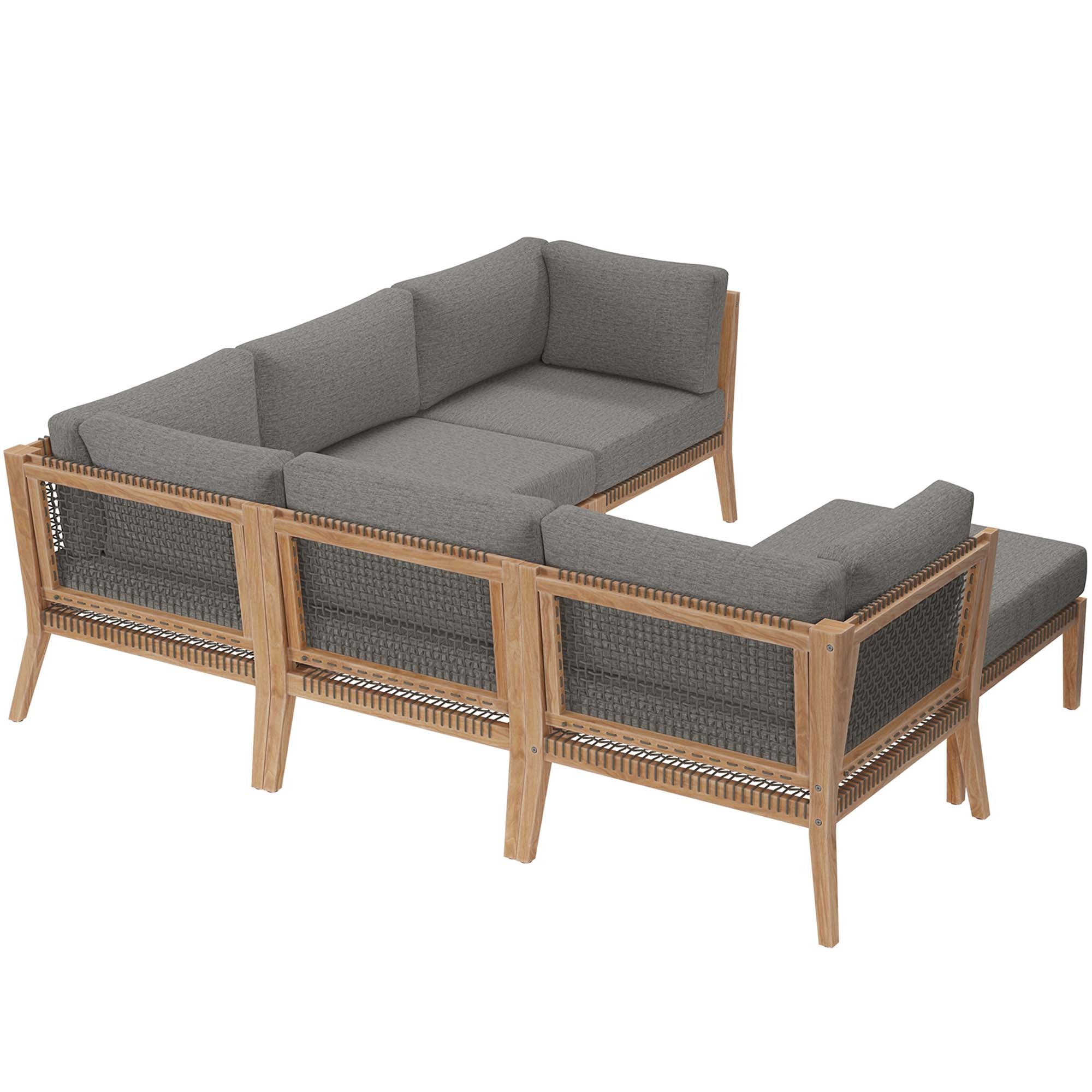 Clearwater 6-Piece Outdoor Patio Teak Wood Sectional Sofa - Image 4