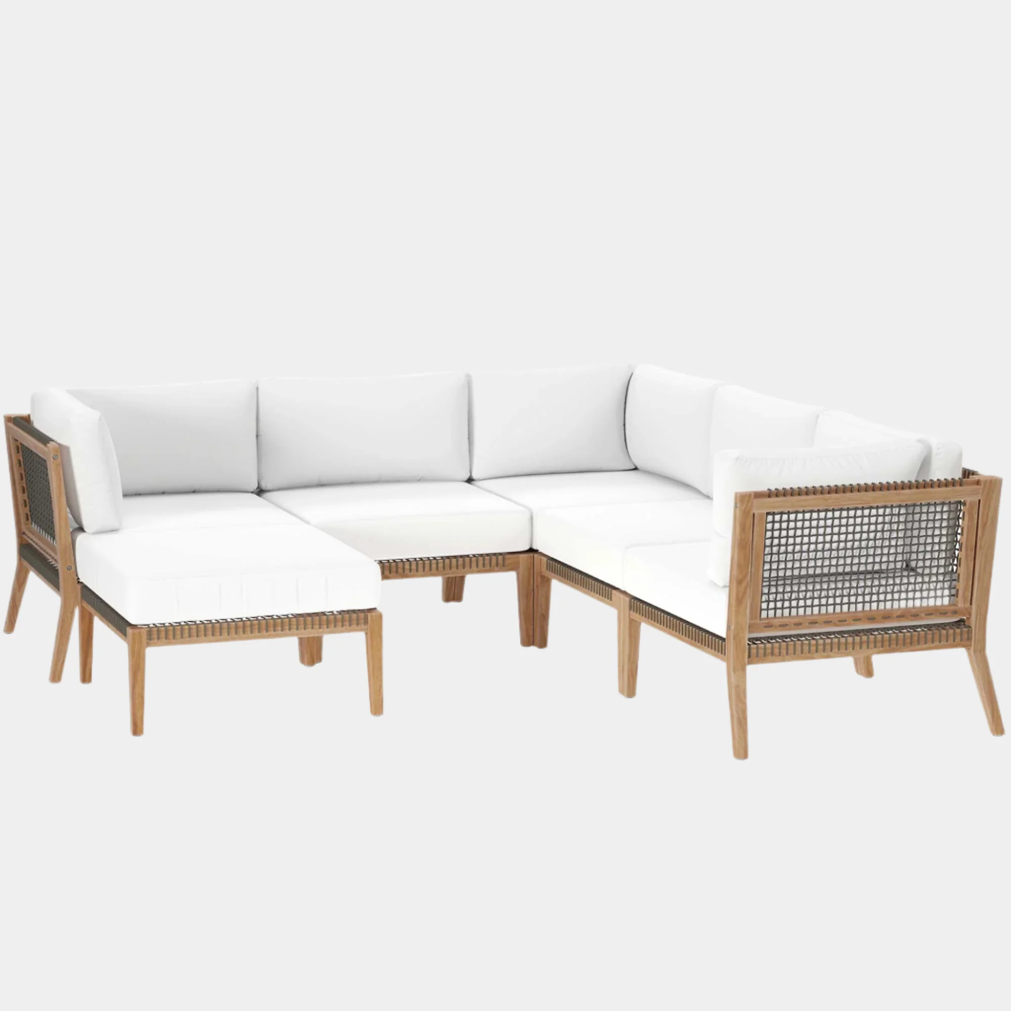 Clearwater 6-Piece Outdoor Patio Teak Wood Sectional Sofa - Image 42