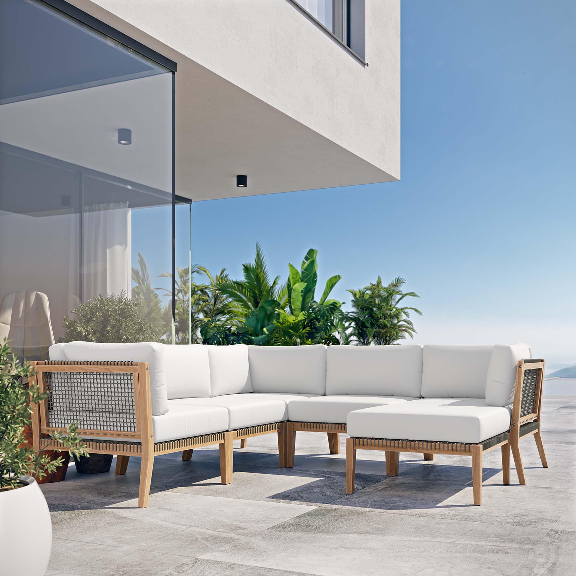 Clearwater 6-Piece Outdoor Patio Teak Wood Sectional Sofa - Image 43