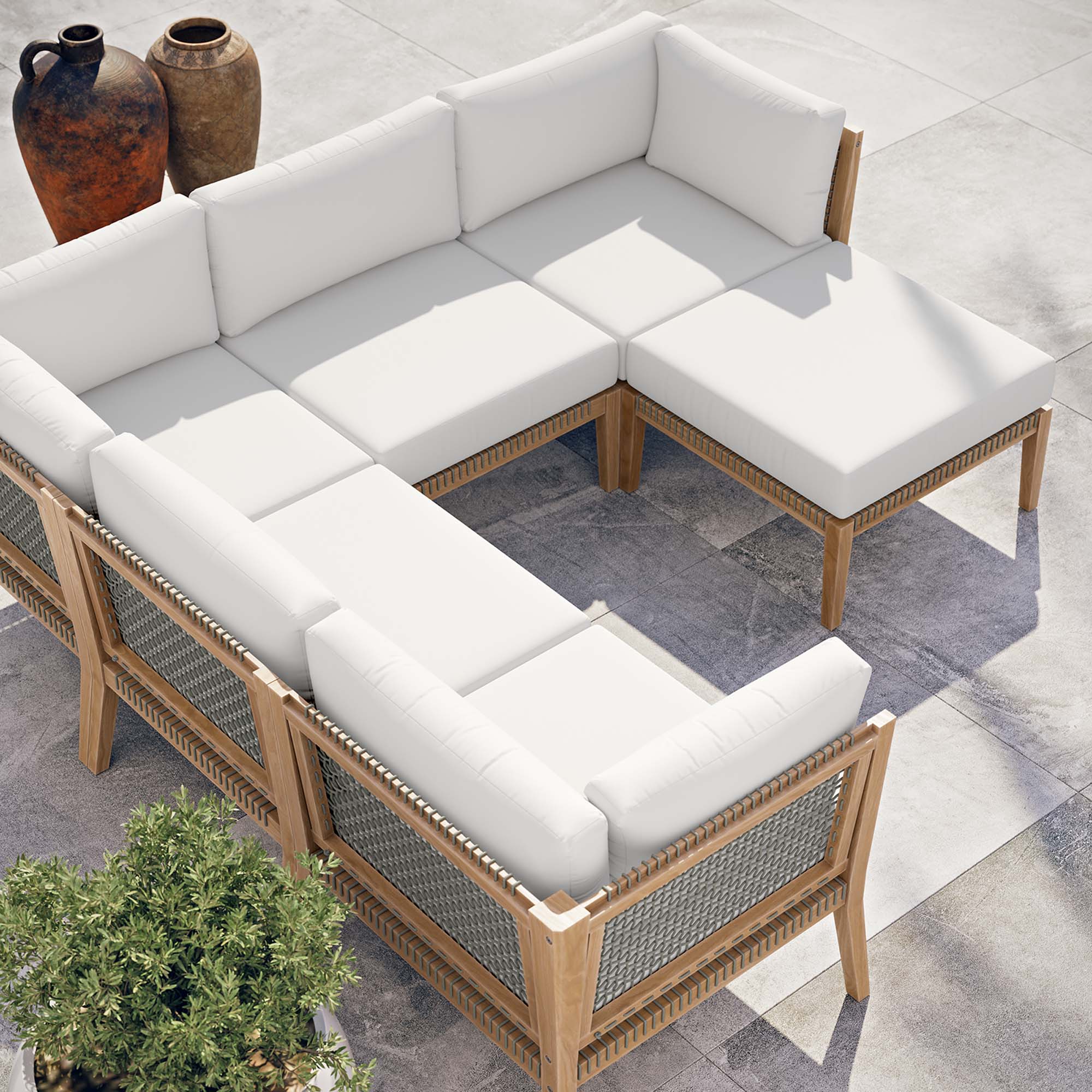 Clearwater 6-Piece Outdoor Patio Teak Wood Sectional Sofa - Image 44