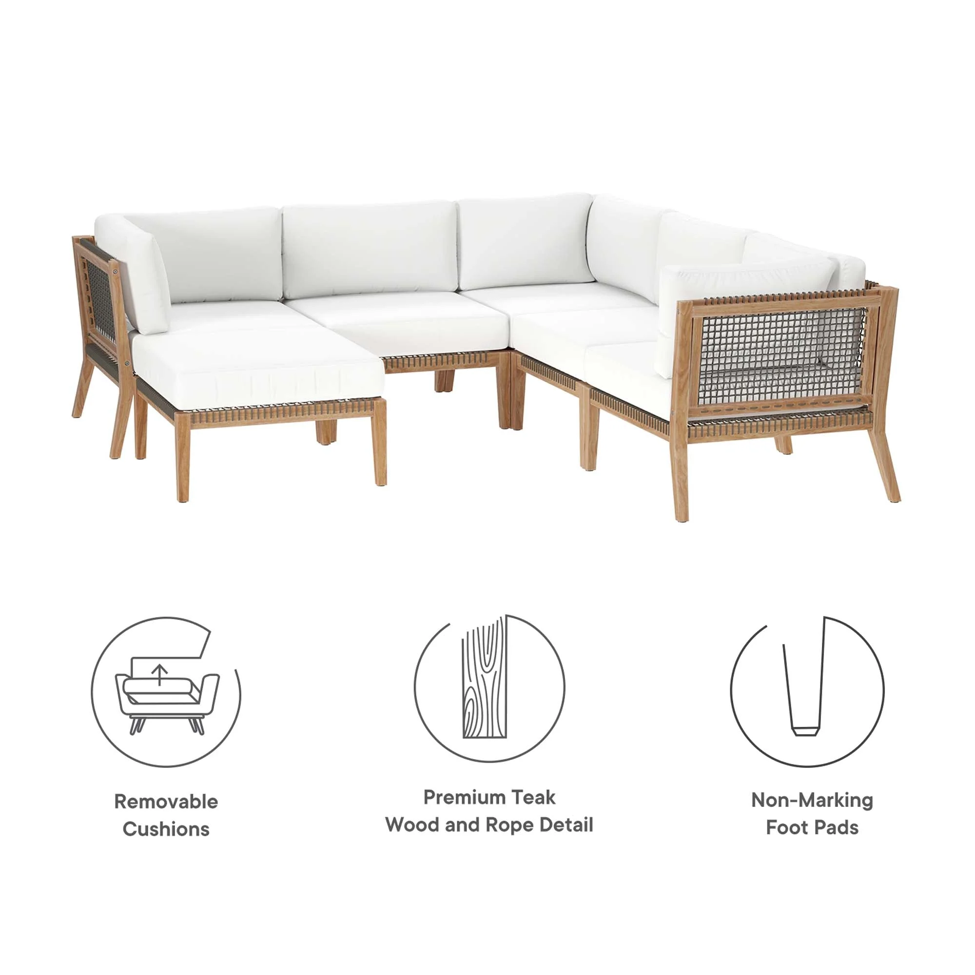 Clearwater 6-Piece Outdoor Patio Teak Wood Sectional Sofa - Image 55