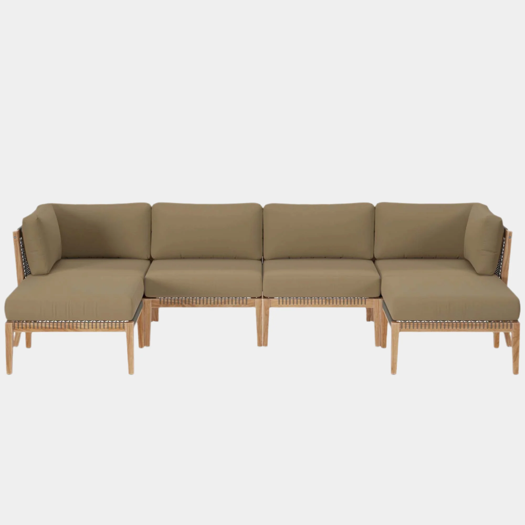 Clearwater 6-Piece Outdoor Patio Teak Wood Sectional Sofa - Image 15