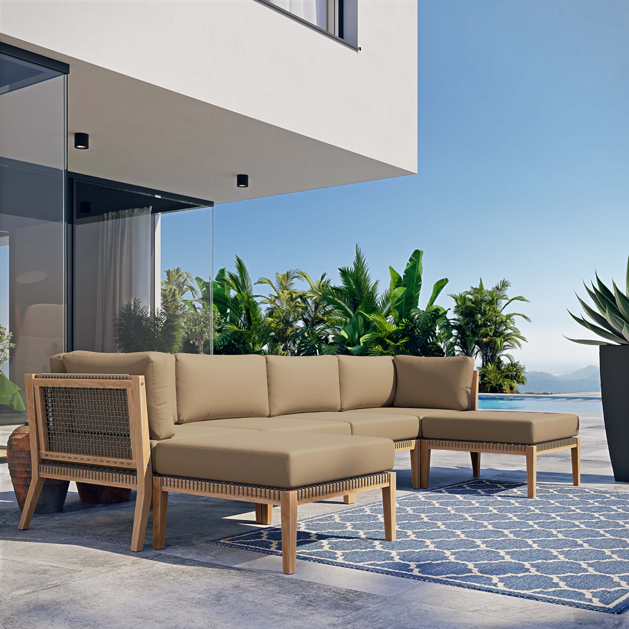 Clearwater 6-Piece Outdoor Patio Teak Wood Sectional Sofa - Image 16