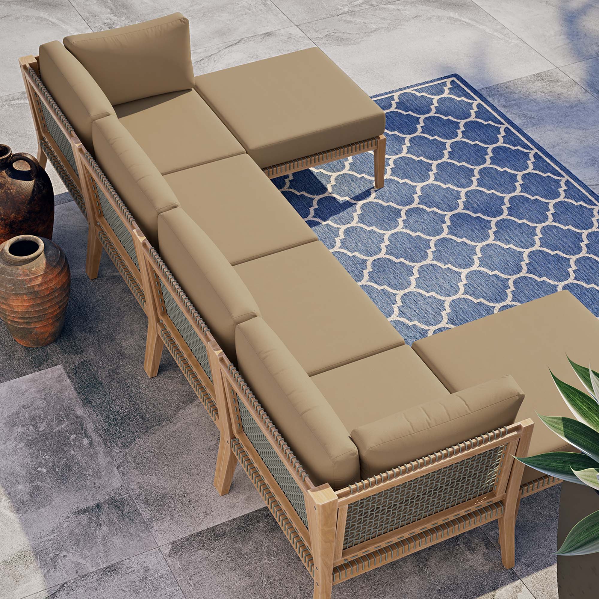 Clearwater 6-Piece Outdoor Patio Teak Wood Sectional Sofa - Image 17