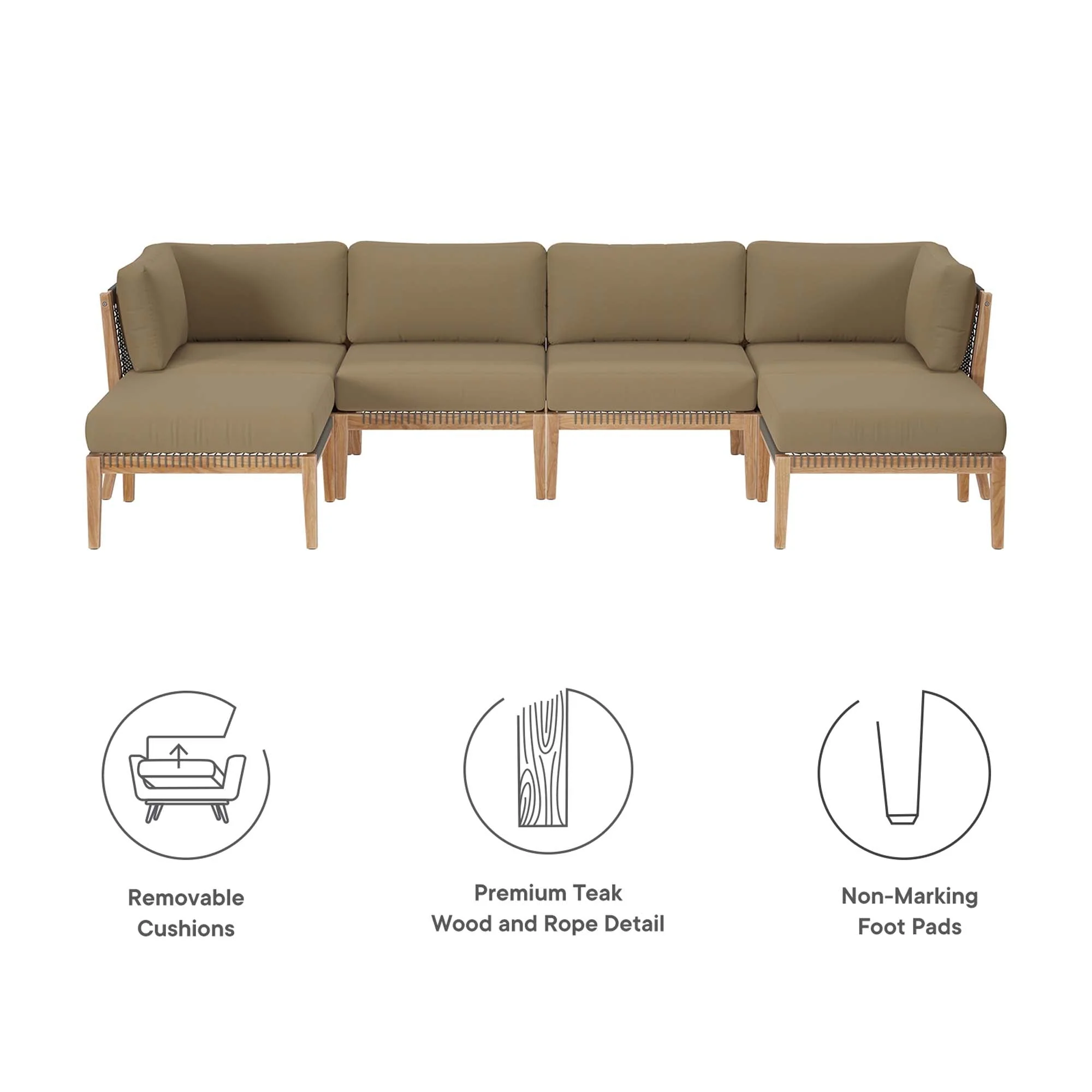 Clearwater 6-Piece Outdoor Patio Teak Wood Sectional Sofa - Image 18