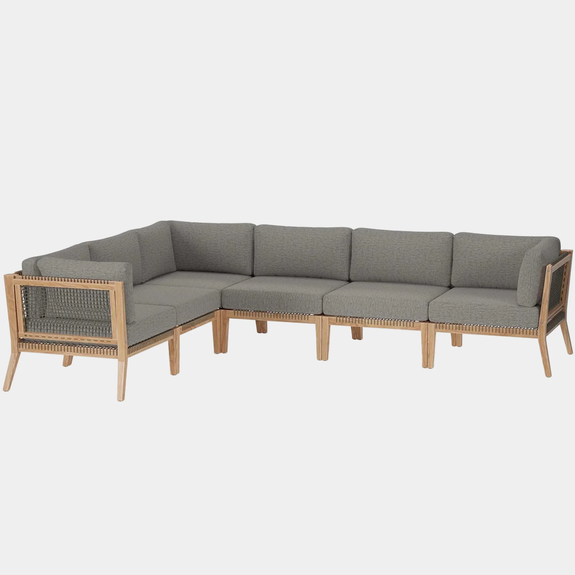 Clearwater 6-Piece Outdoor Patio Teak Wood Sectional Sofa