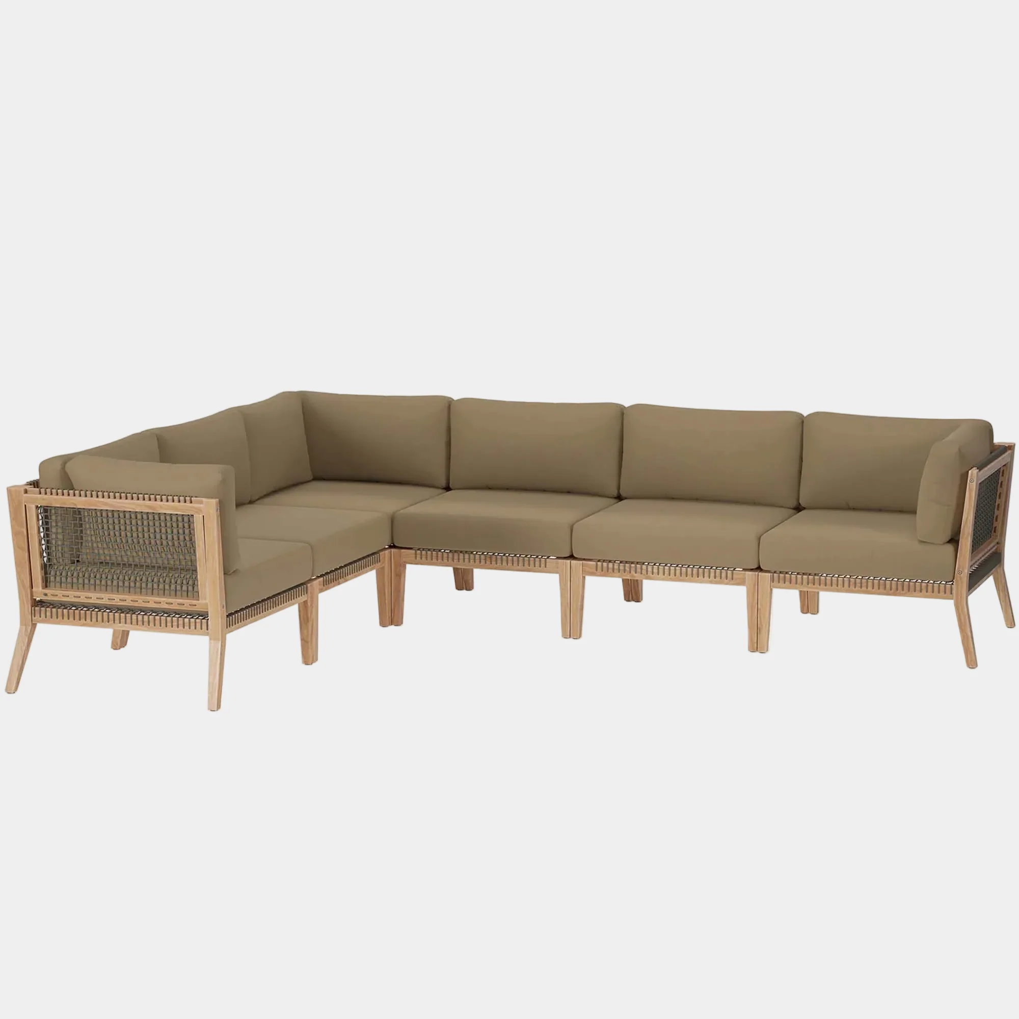Clearwater 6-Piece Outdoor Patio Teak Wood Sectional Sofa - Image 12