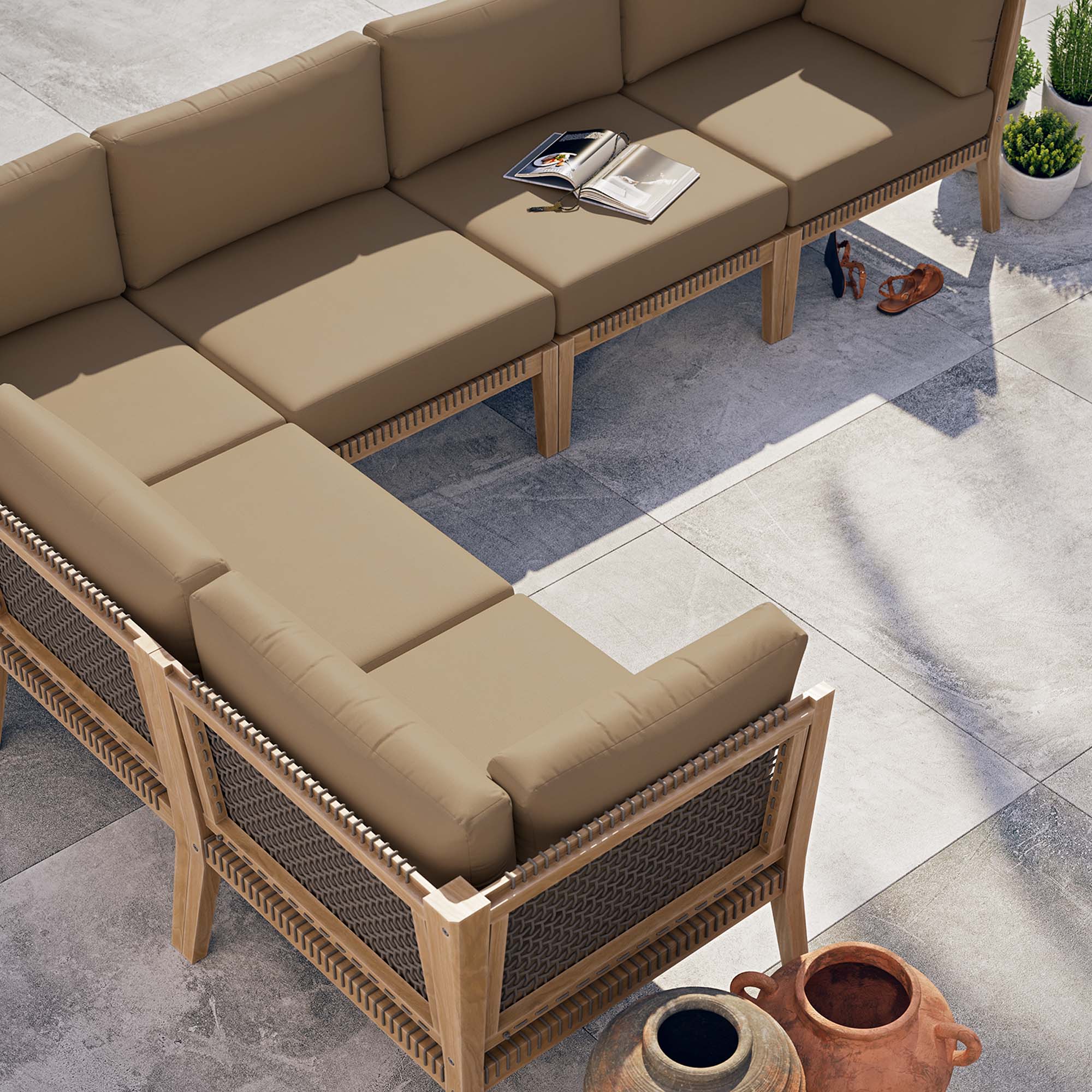 Clearwater 6-Piece Outdoor Patio Teak Wood Sectional Sofa - Image 14