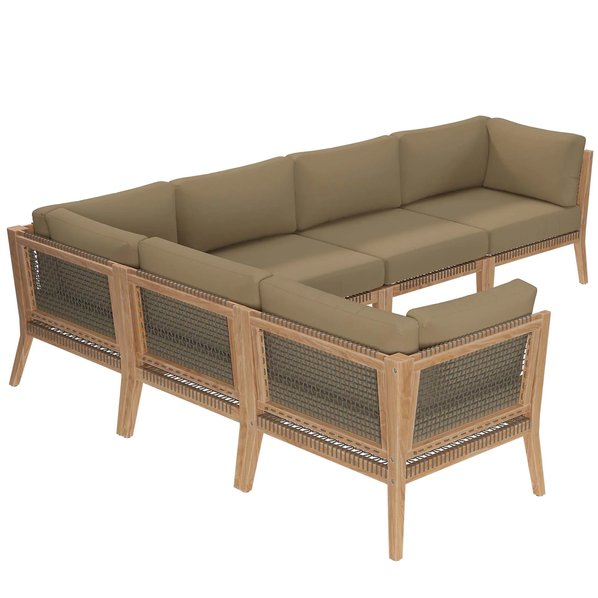 Clearwater 6-Piece Outdoor Patio Teak Wood Sectional Sofa - Image 16