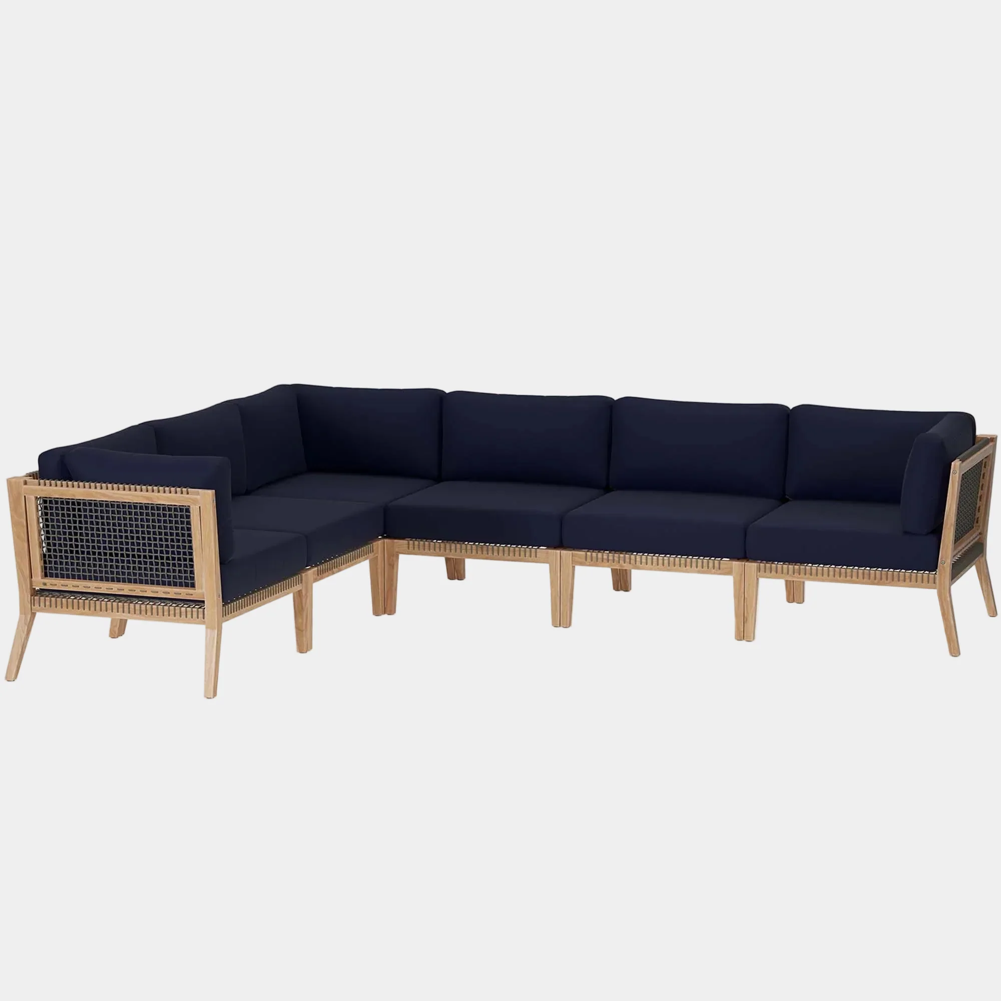 Clearwater 6-Piece Outdoor Patio Teak Wood Sectional Sofa - Image 23