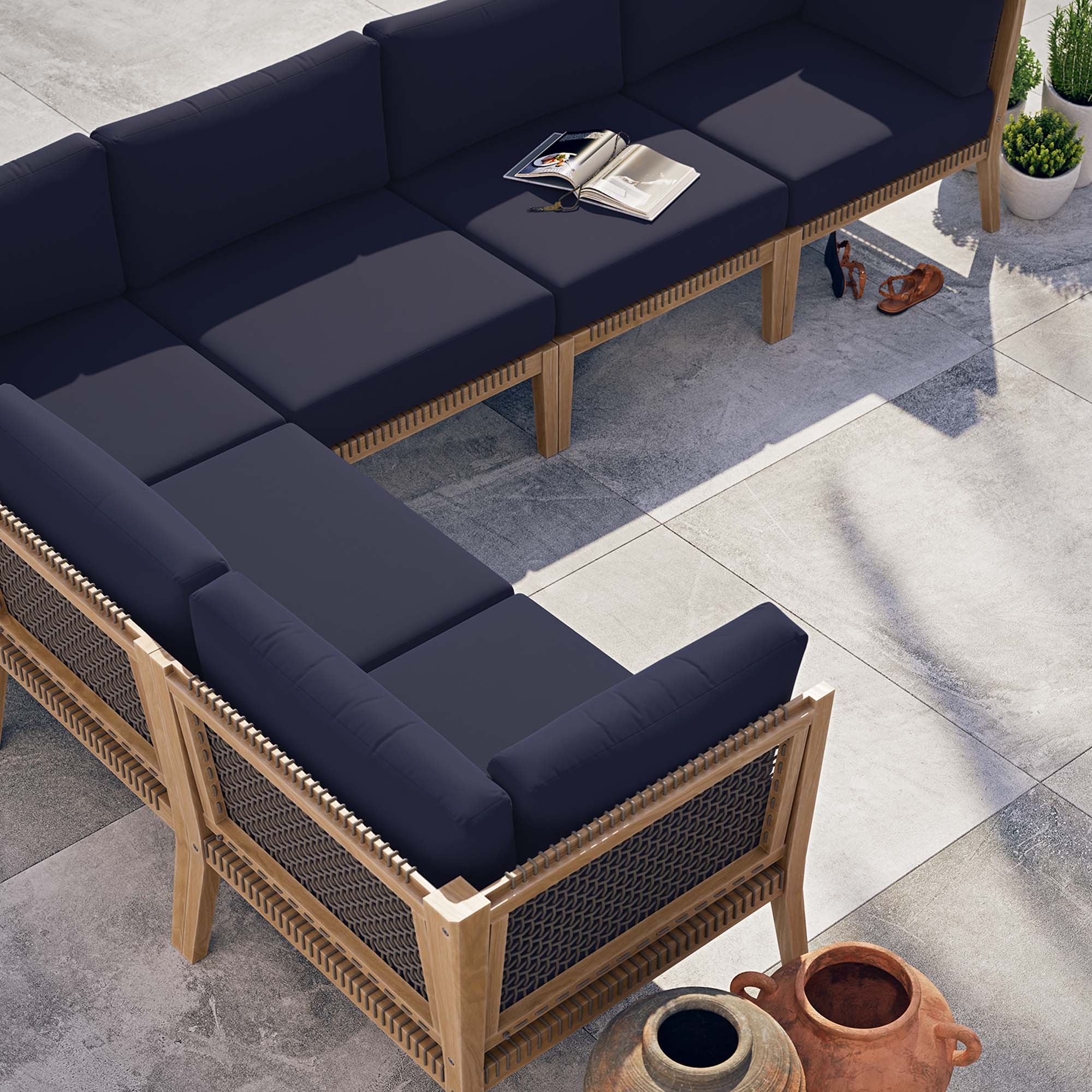 Clearwater 6-Piece Outdoor Patio Teak Wood Sectional Sofa - Image 25
