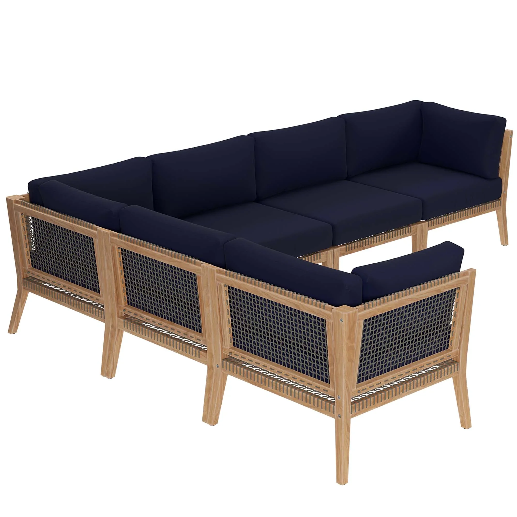 Clearwater 6-Piece Outdoor Patio Teak Wood Sectional Sofa - Image 27