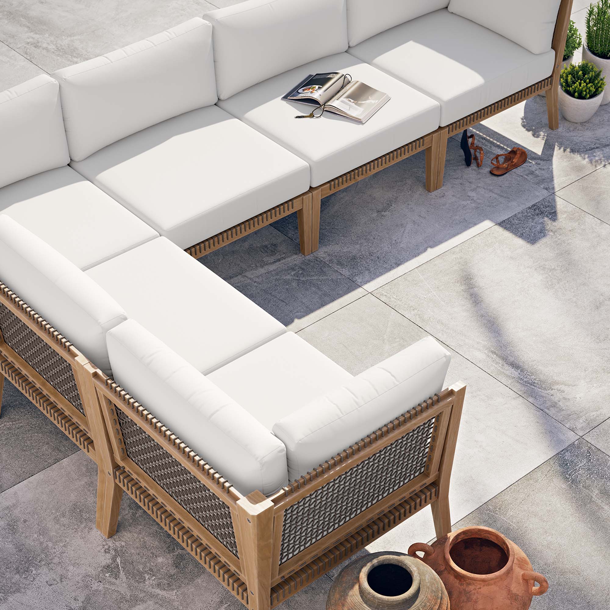 Clearwater 6-Piece Outdoor Patio Teak Wood Sectional Sofa - Image 36