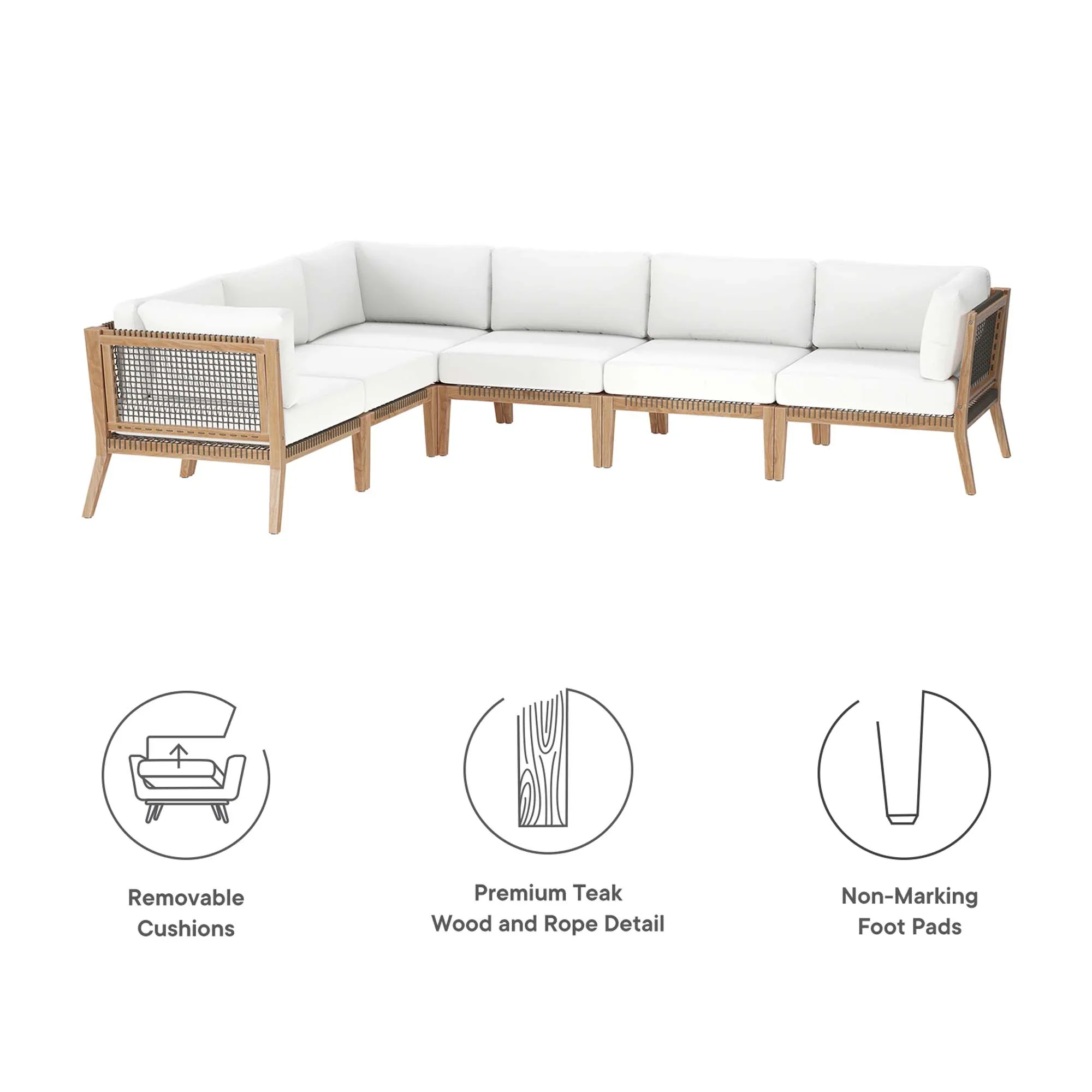 Clearwater 6-Piece Outdoor Patio Teak Wood Sectional Sofa - Image 37