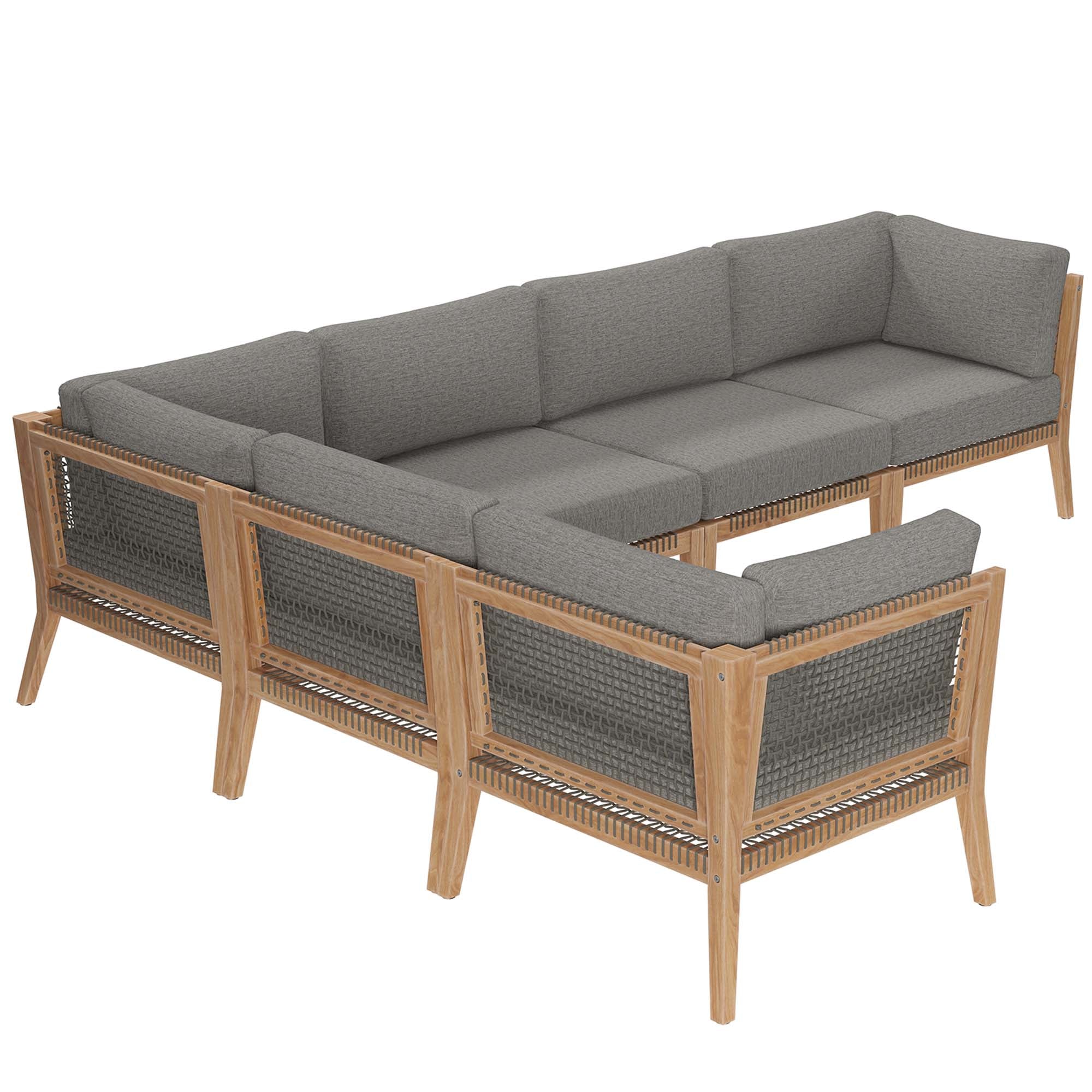 Clearwater 6-Piece Outdoor Patio Teak Wood Sectional Sofa - Image 5