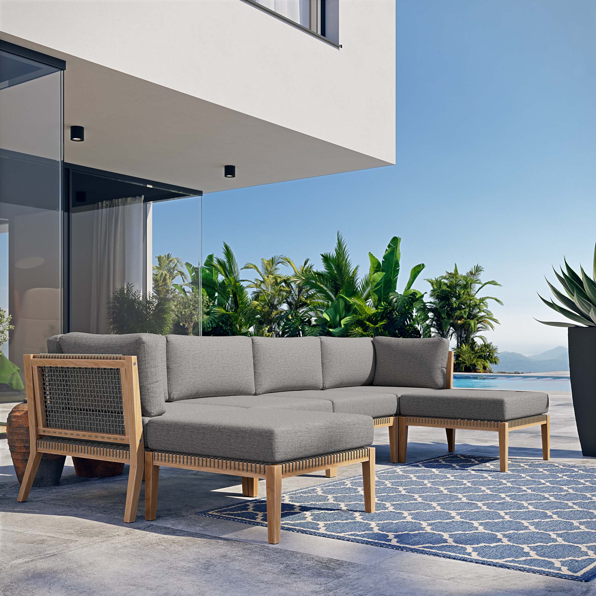 Clearwater 6-Piece Outdoor Patio Teak Wood Sectional Sofa - Image 2
