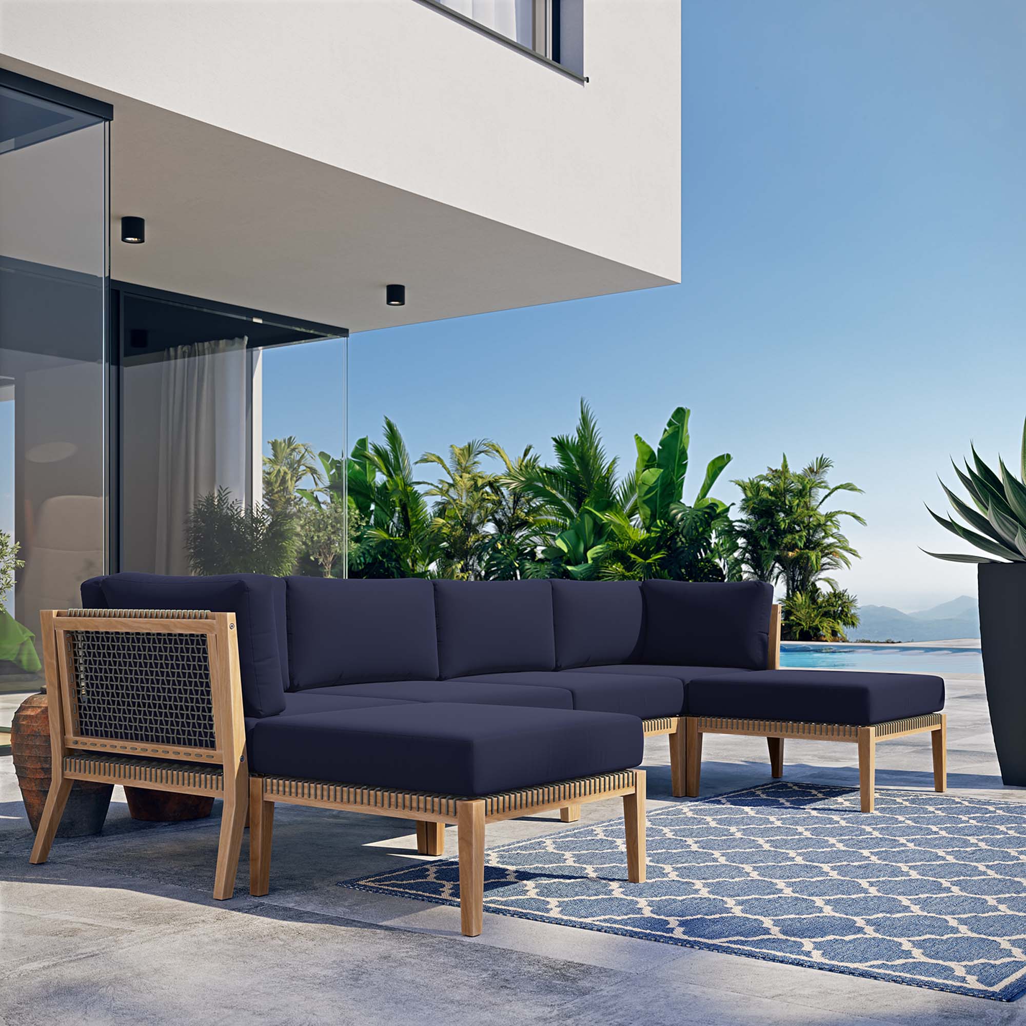 Clearwater 6-Piece Outdoor Patio Teak Wood Sectional Sofa - Image 30