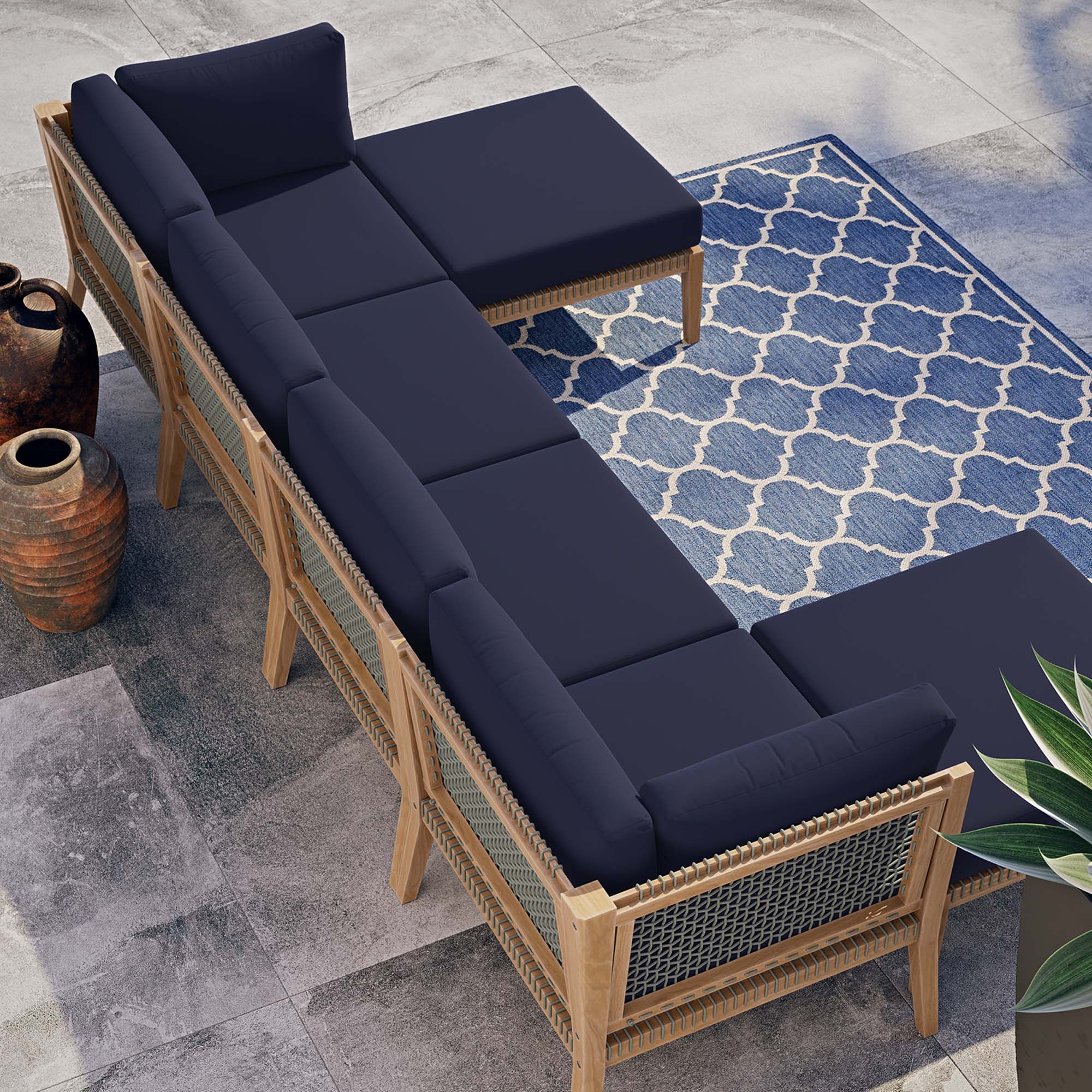 Clearwater 6-Piece Outdoor Patio Teak Wood Sectional Sofa - Image 31