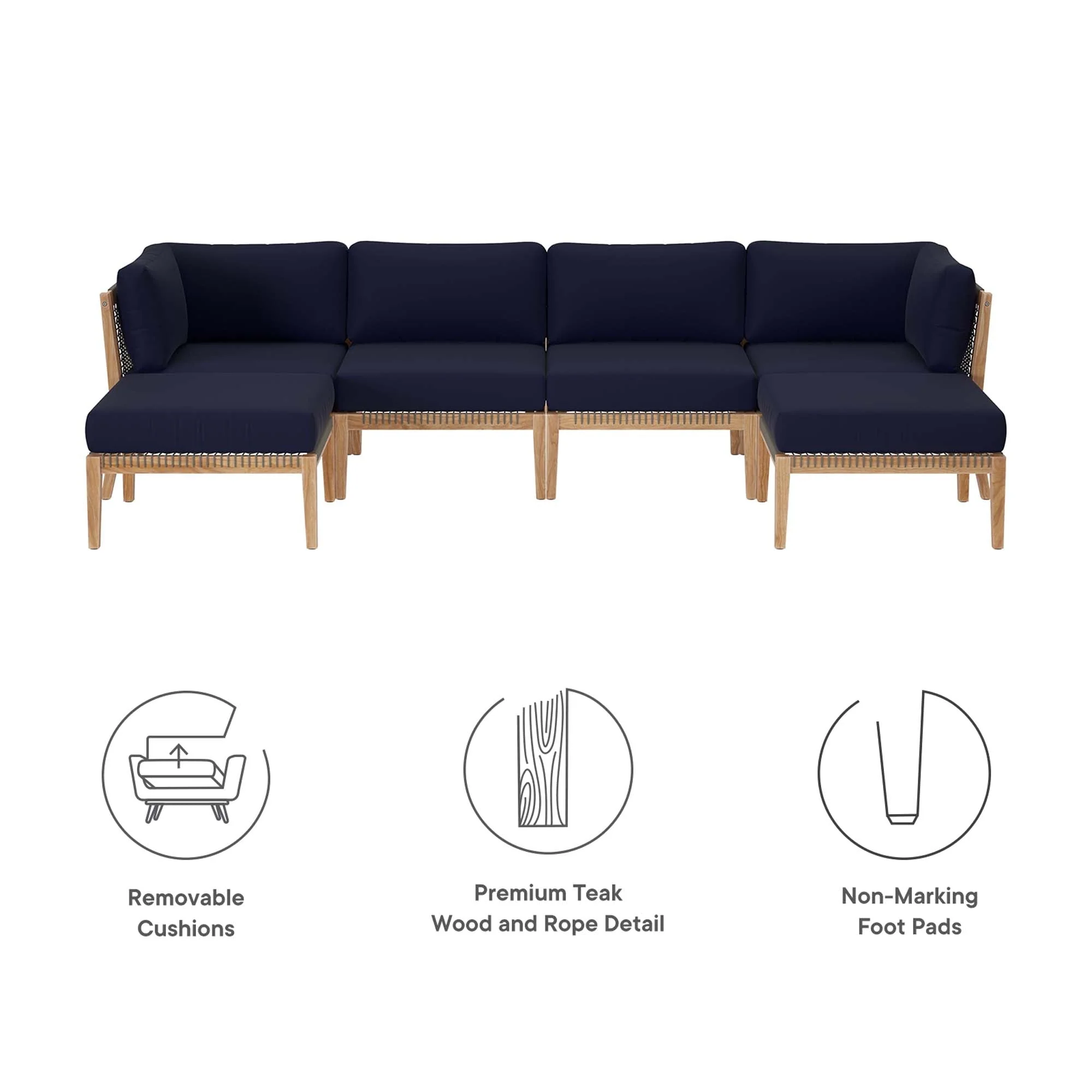 Clearwater 6-Piece Outdoor Patio Teak Wood Sectional Sofa - Image 32