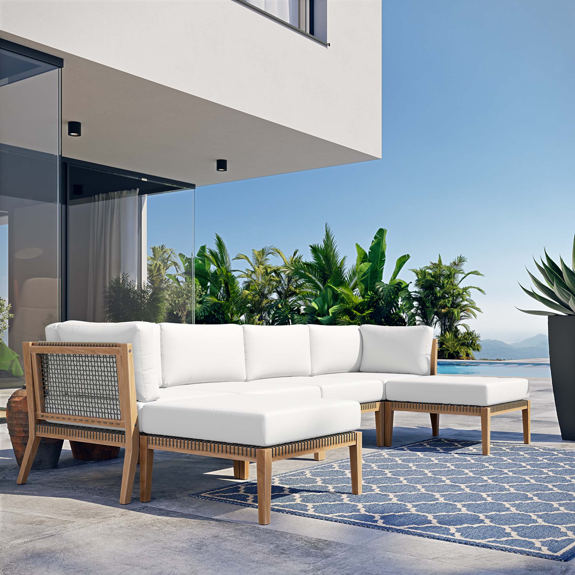 Clearwater 6-Piece Outdoor Patio Teak Wood Sectional Sofa - Image 44