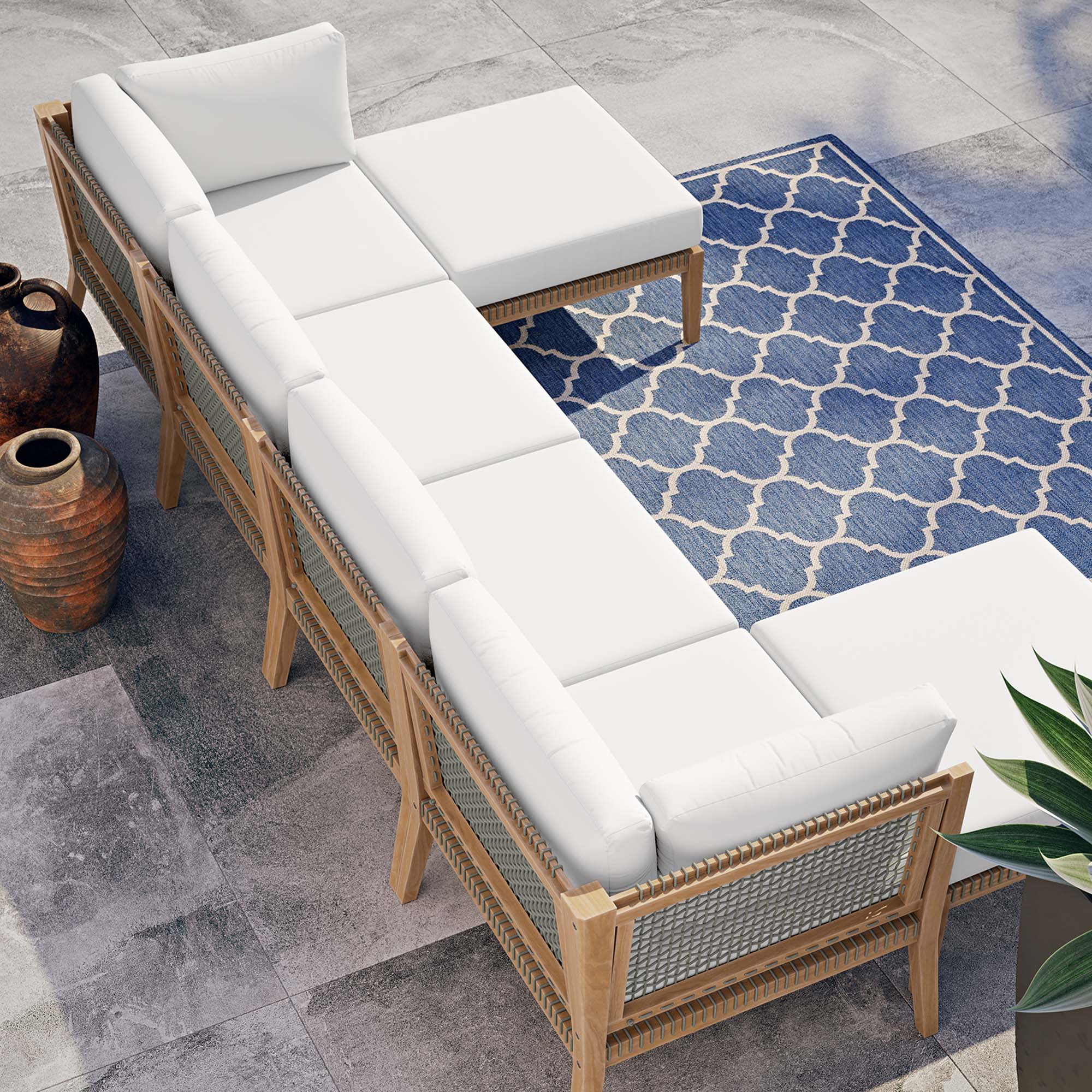 Clearwater 6-Piece Outdoor Patio Teak Wood Sectional Sofa - Image 45