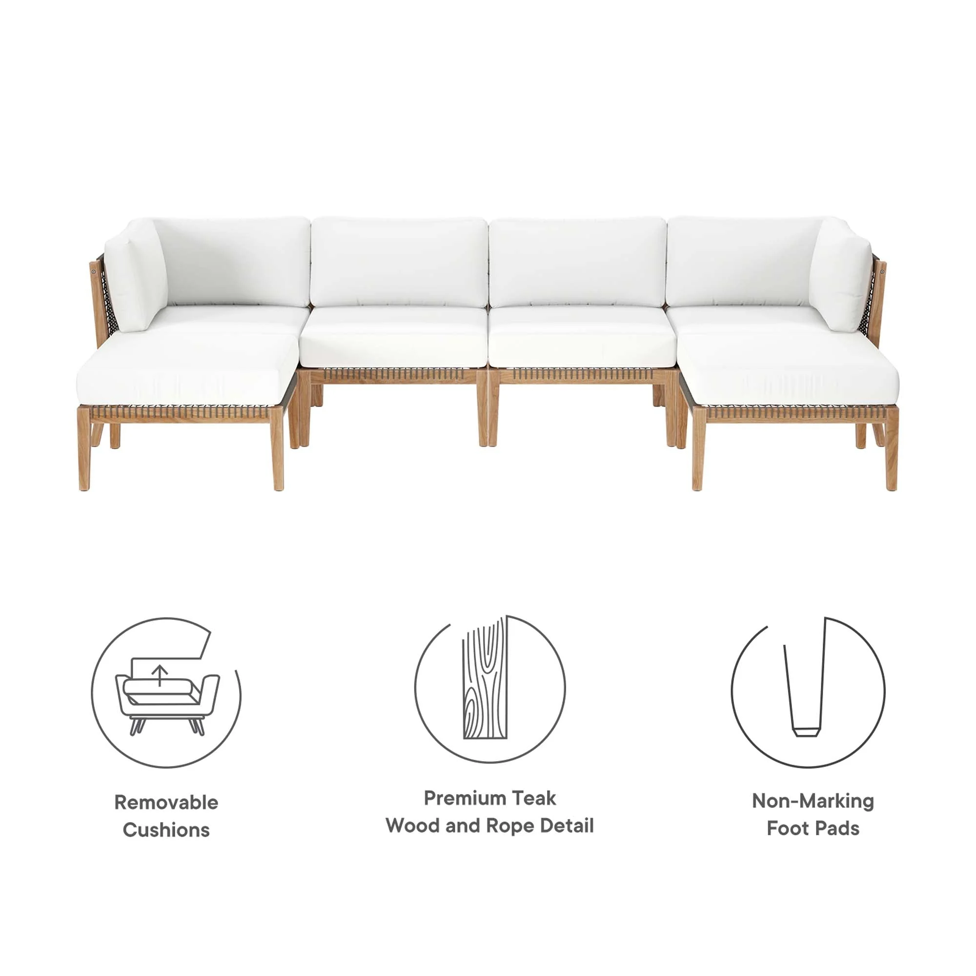Clearwater 6-Piece Outdoor Patio Teak Wood Sectional Sofa - Image 46