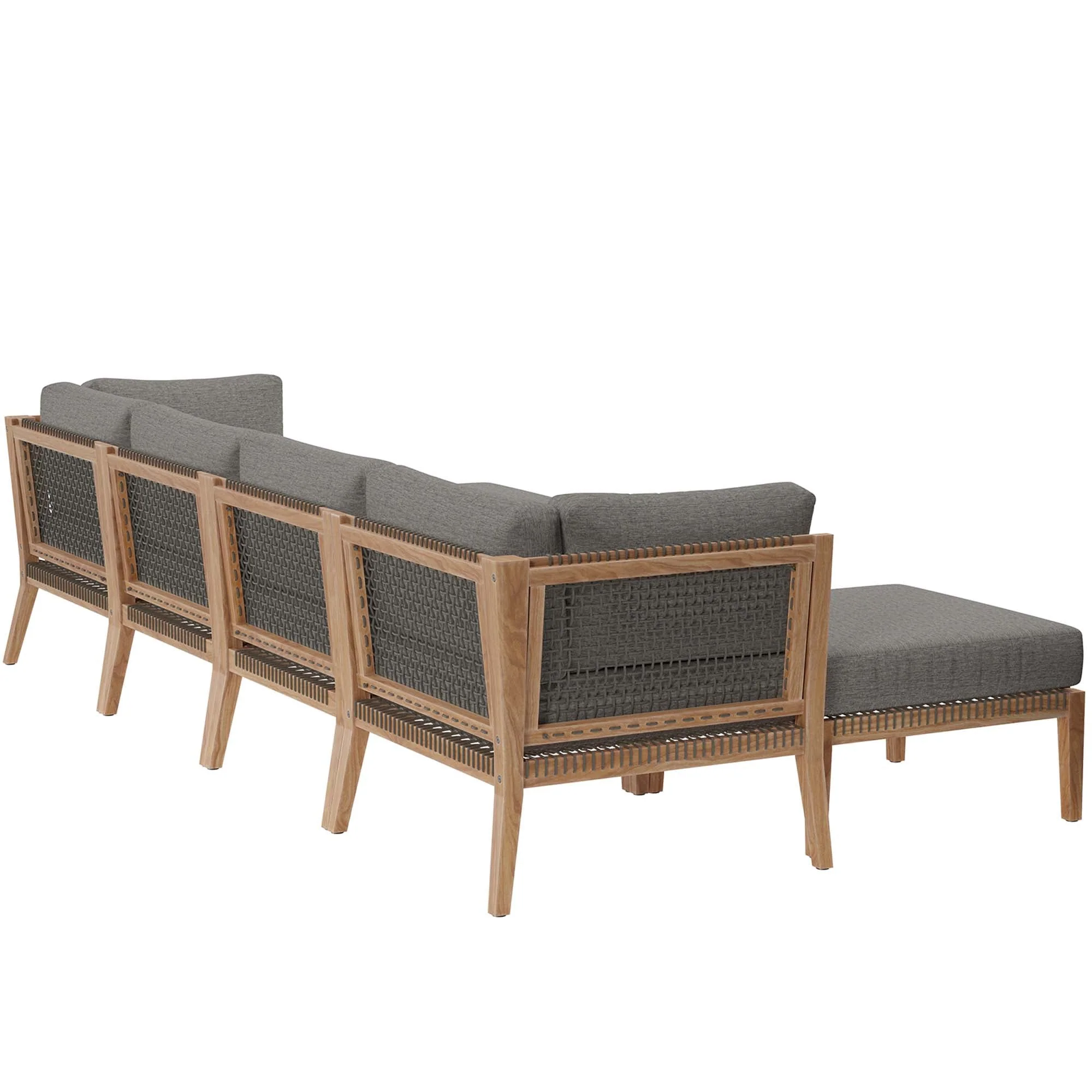 Clearwater 6-Piece Outdoor Patio Teak Wood Sectional Sofa - Image 5