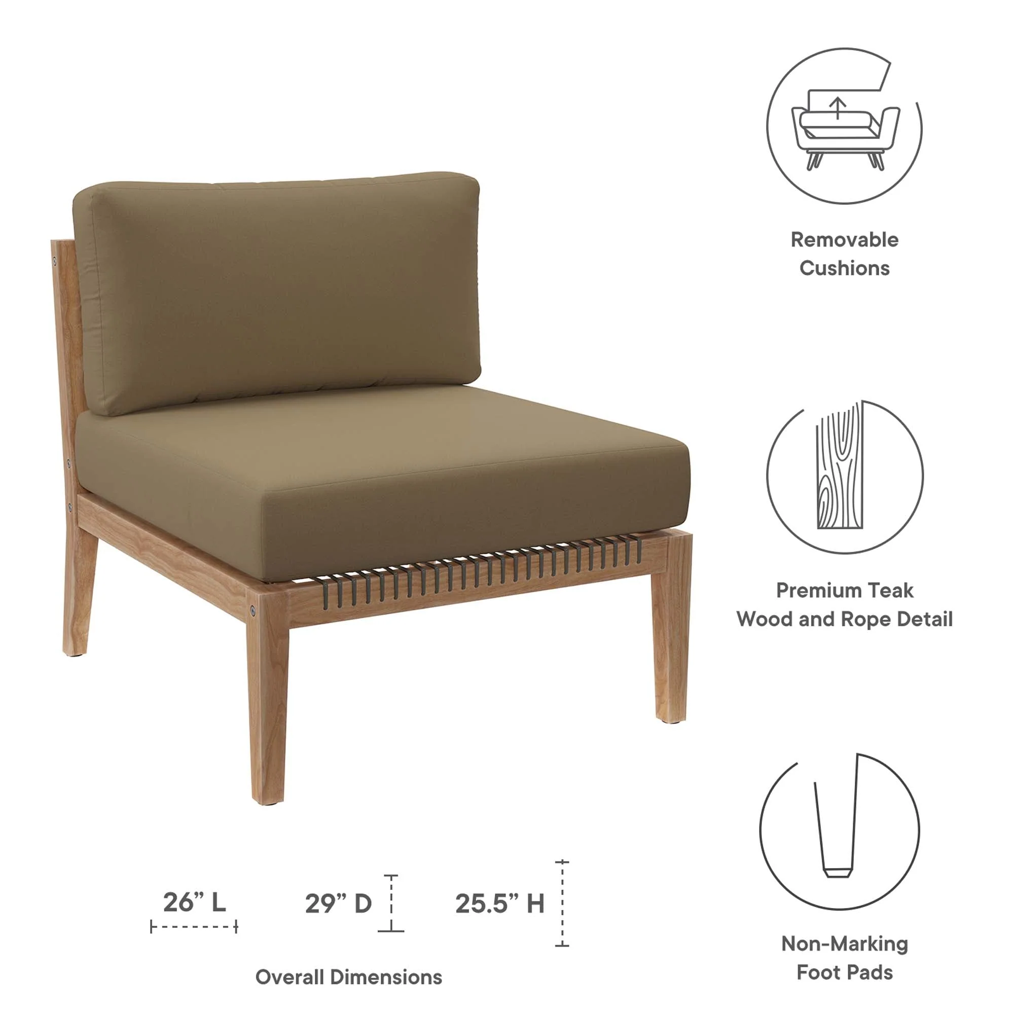 Clearwater Outdoor Patio Teak Wood Armless Chair - Image 14
