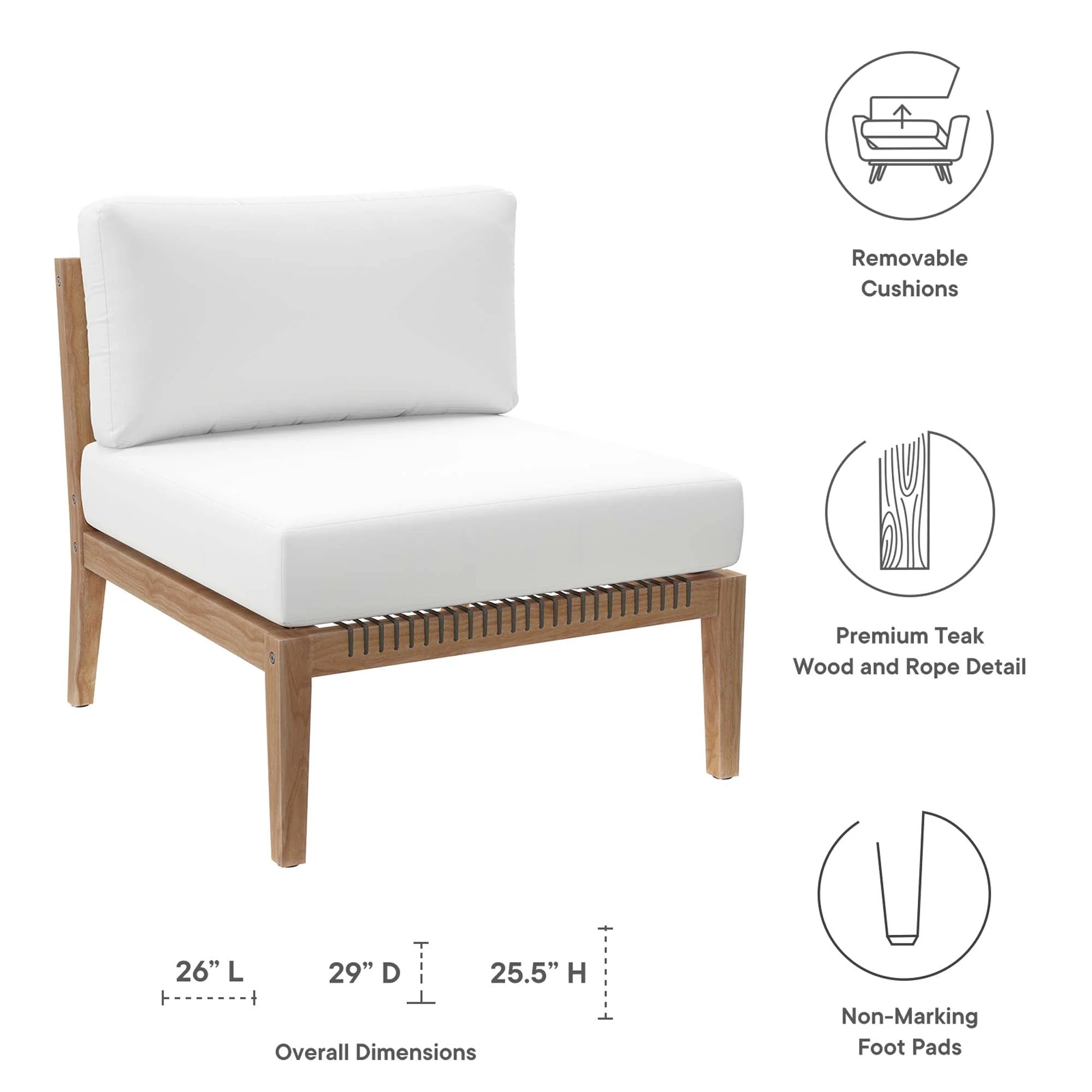 Clearwater Outdoor Patio Teak Wood Armless Chair - Image 28