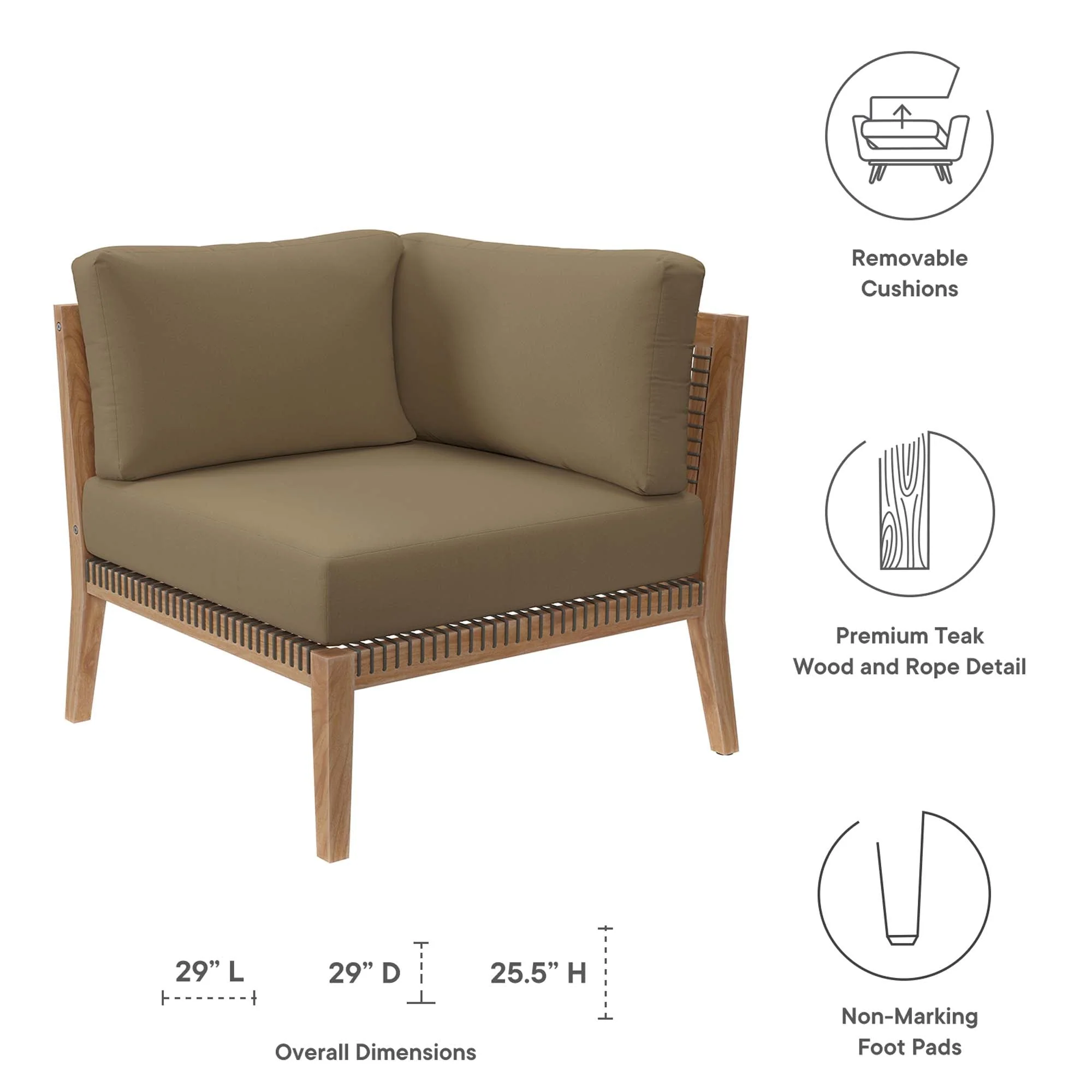 Clearwater Outdoor Patio Teak Wood Corner Chair - Image 14