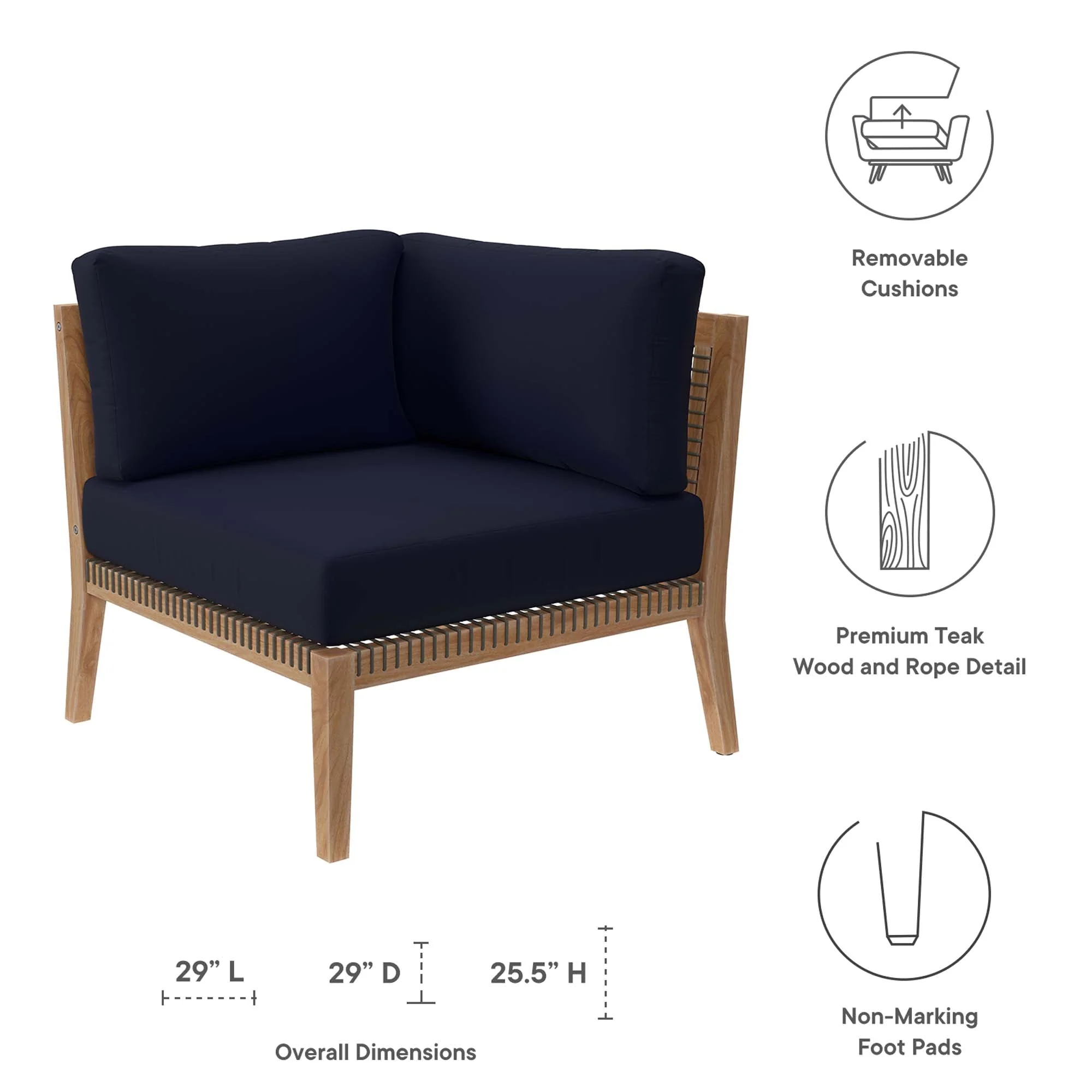 Clearwater Outdoor Patio Teak Wood Corner Chair - Image 21