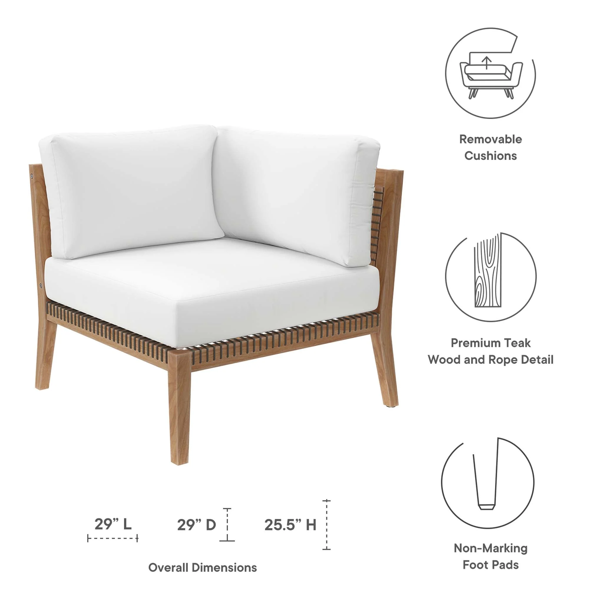 Clearwater Outdoor Patio Teak Wood Corner Chair - Image 28