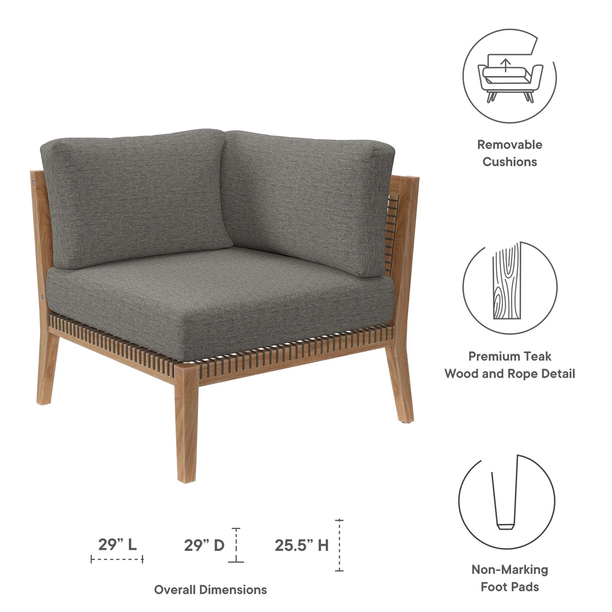 Clearwater Outdoor Patio Teak Wood Corner Chair - Image 7