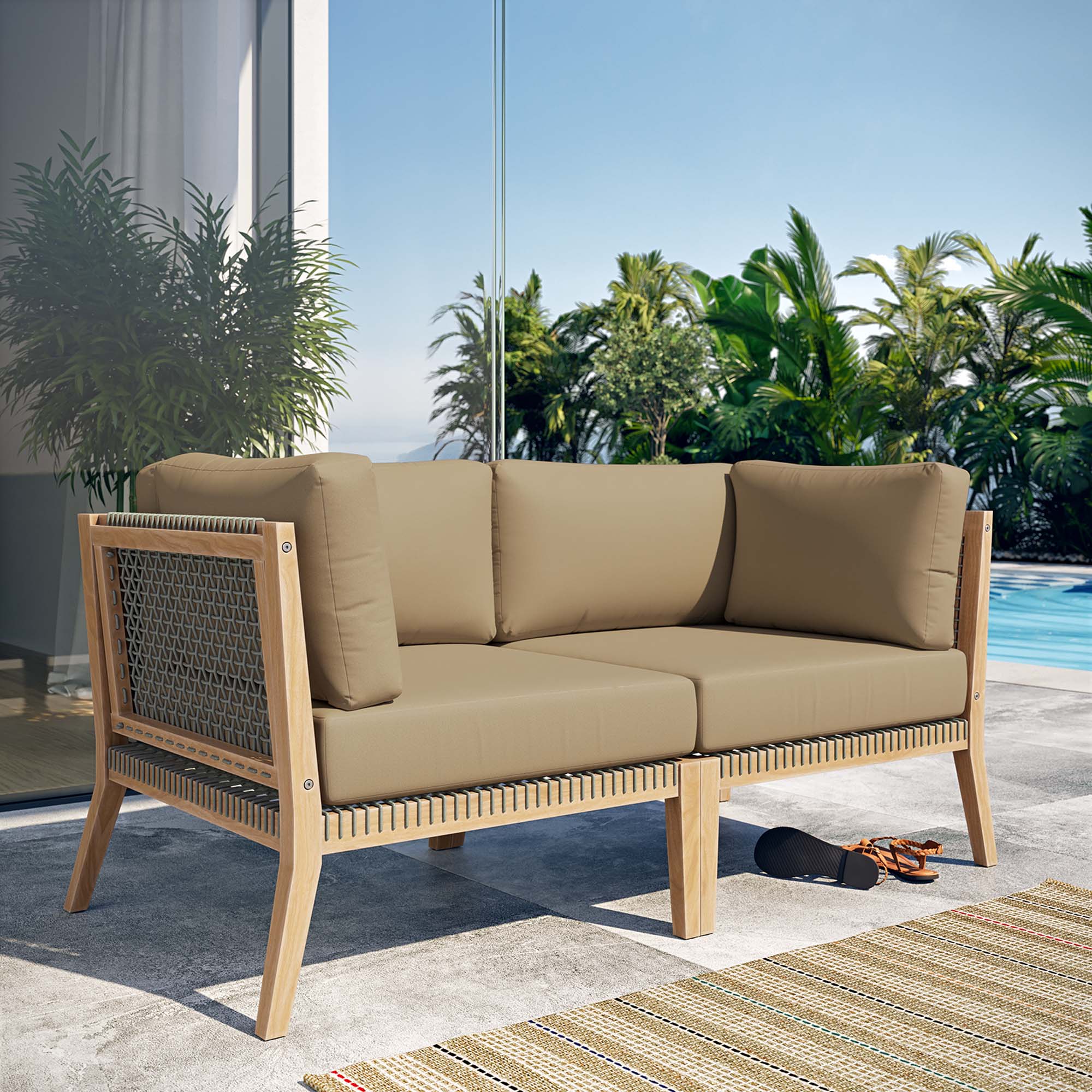 Clearwater Outdoor Patio Teak Wood Loveseat - Image 10