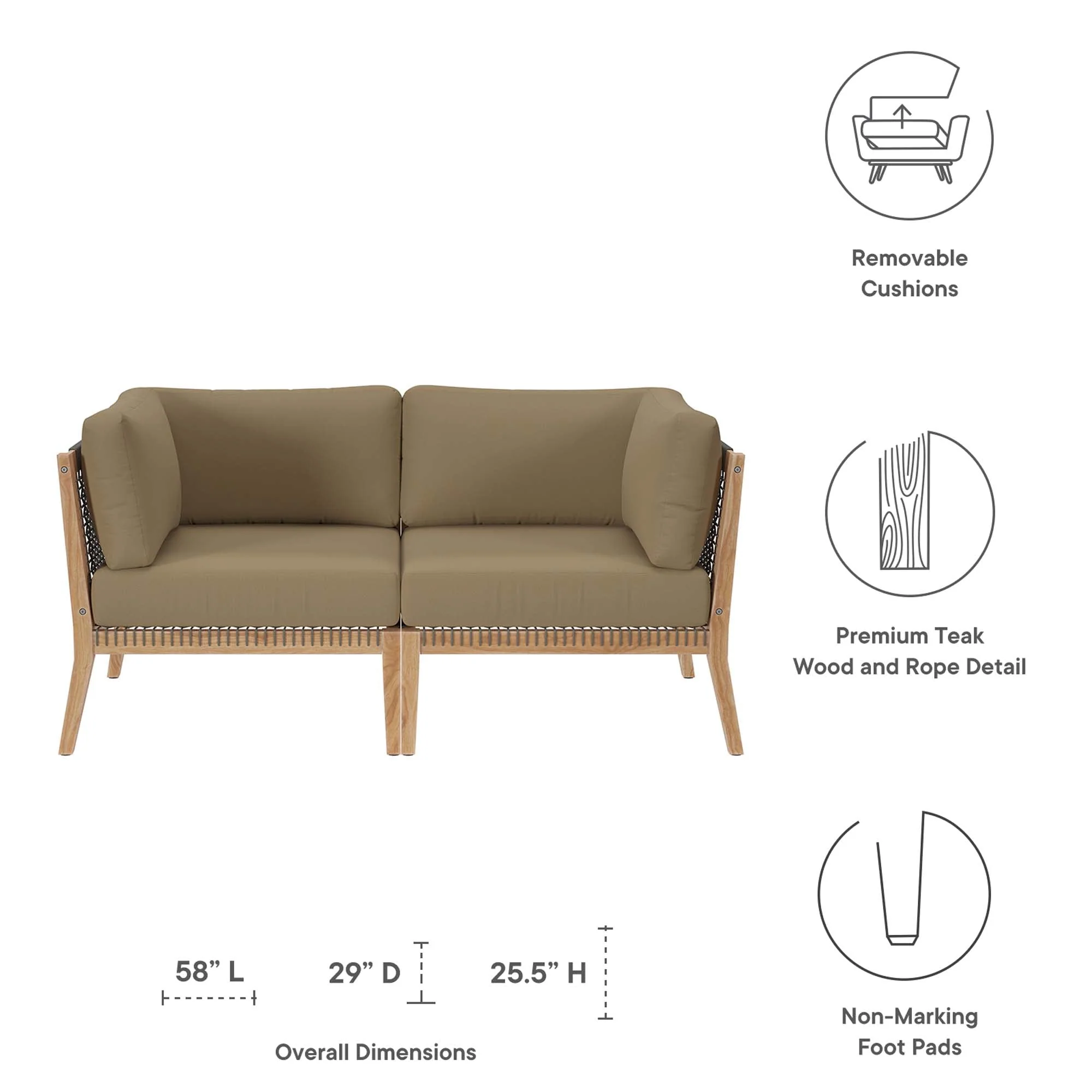 Clearwater Outdoor Patio Teak Wood Loveseat - Image 16
