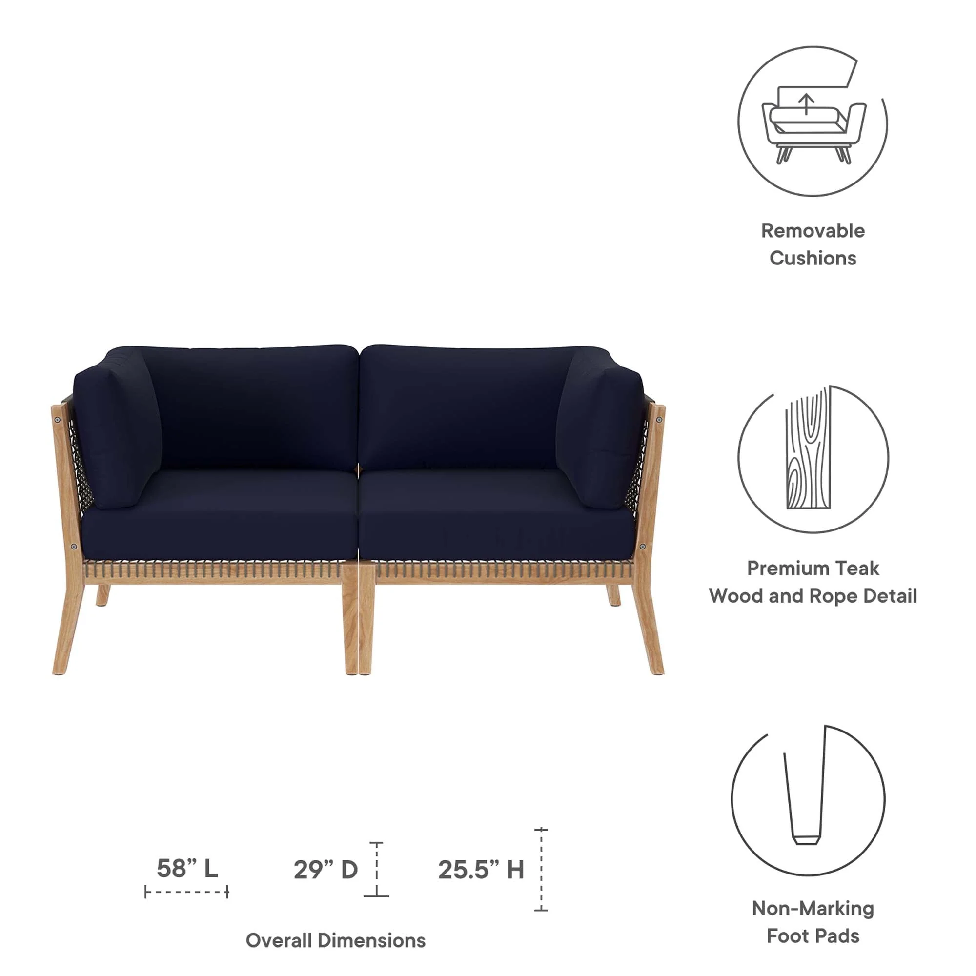 Clearwater Outdoor Patio Teak Wood Loveseat - Image 24