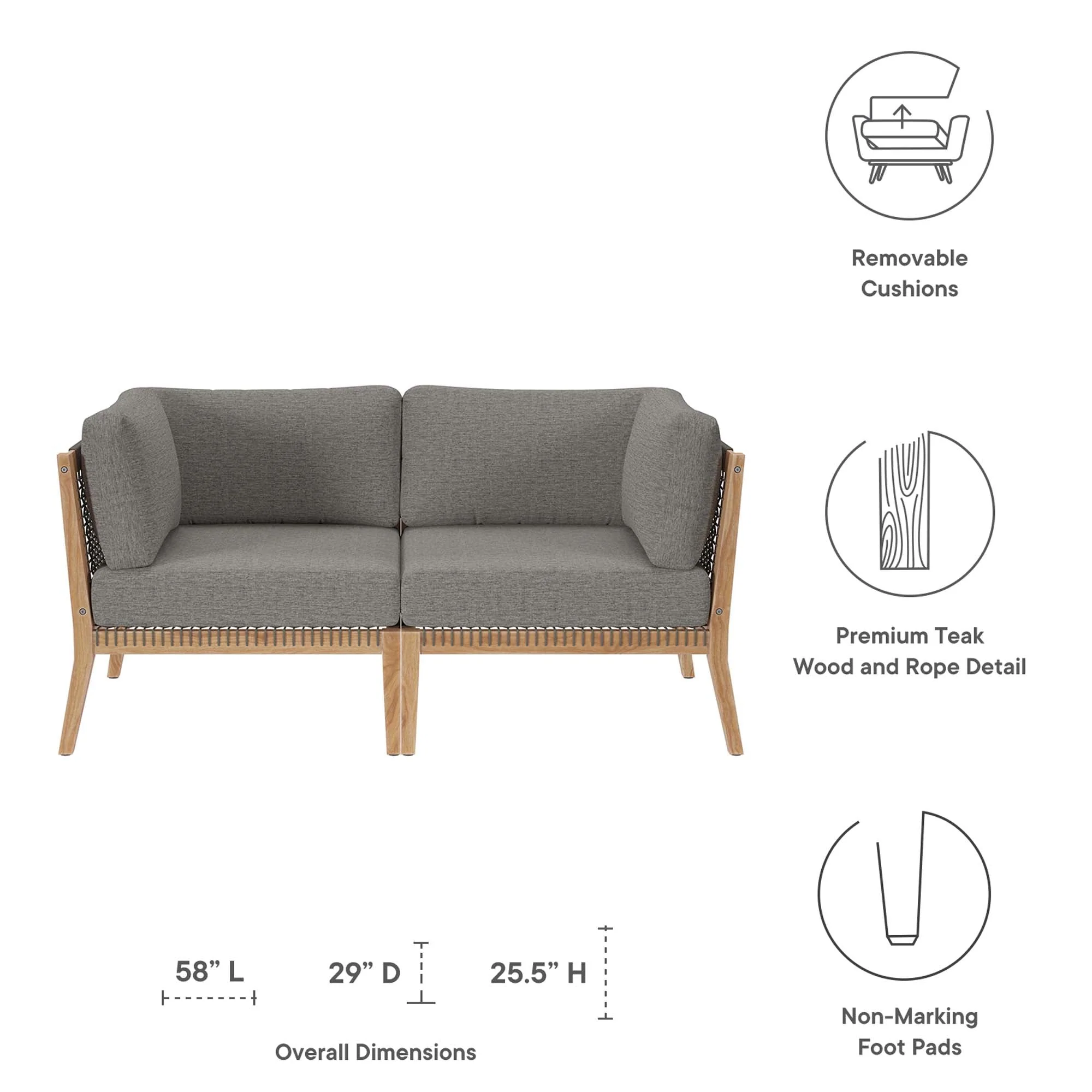 Clearwater Outdoor Patio Teak Wood Loveseat - Image 8
