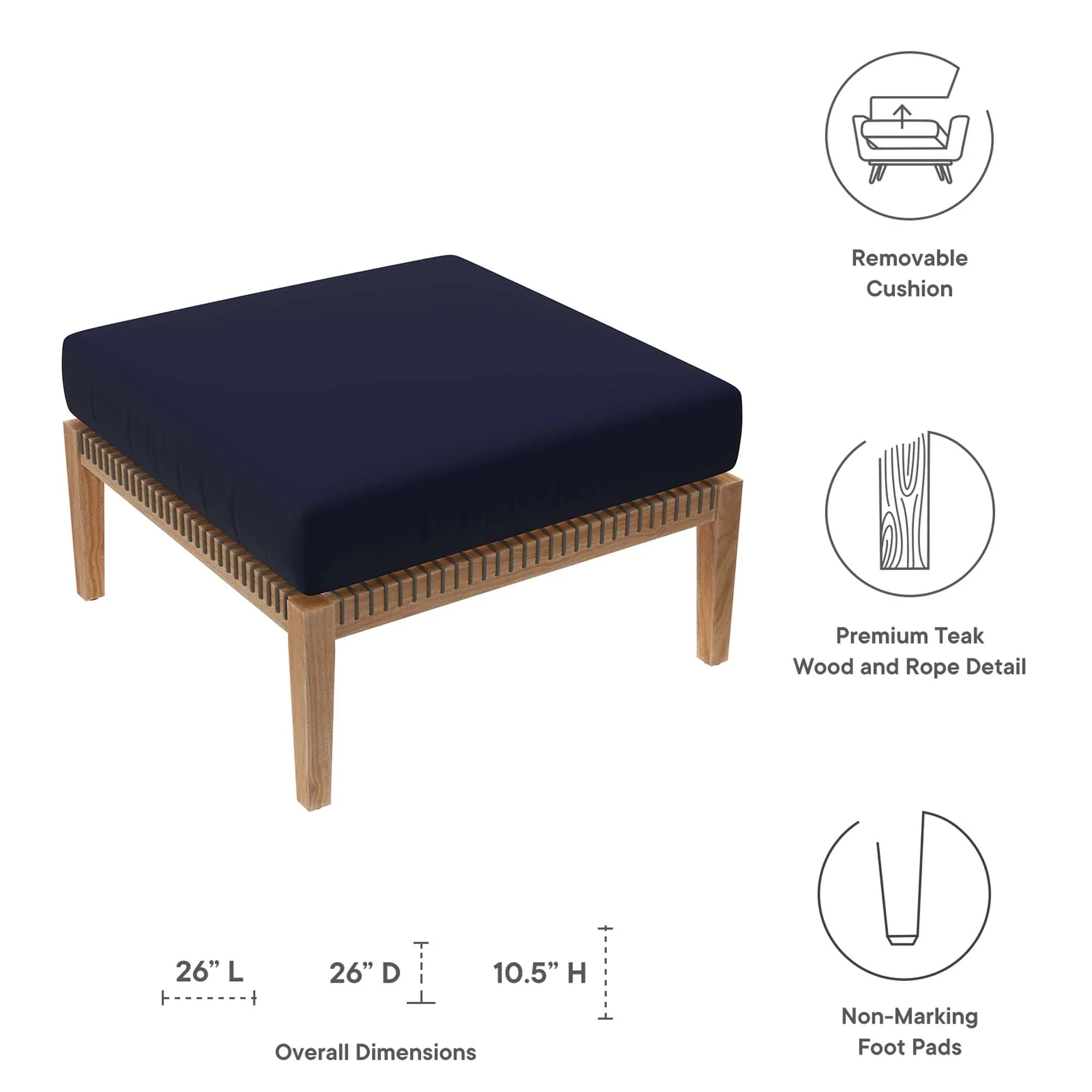 Clearwater Outdoor Patio Teak Wood Ottoman - Image 21